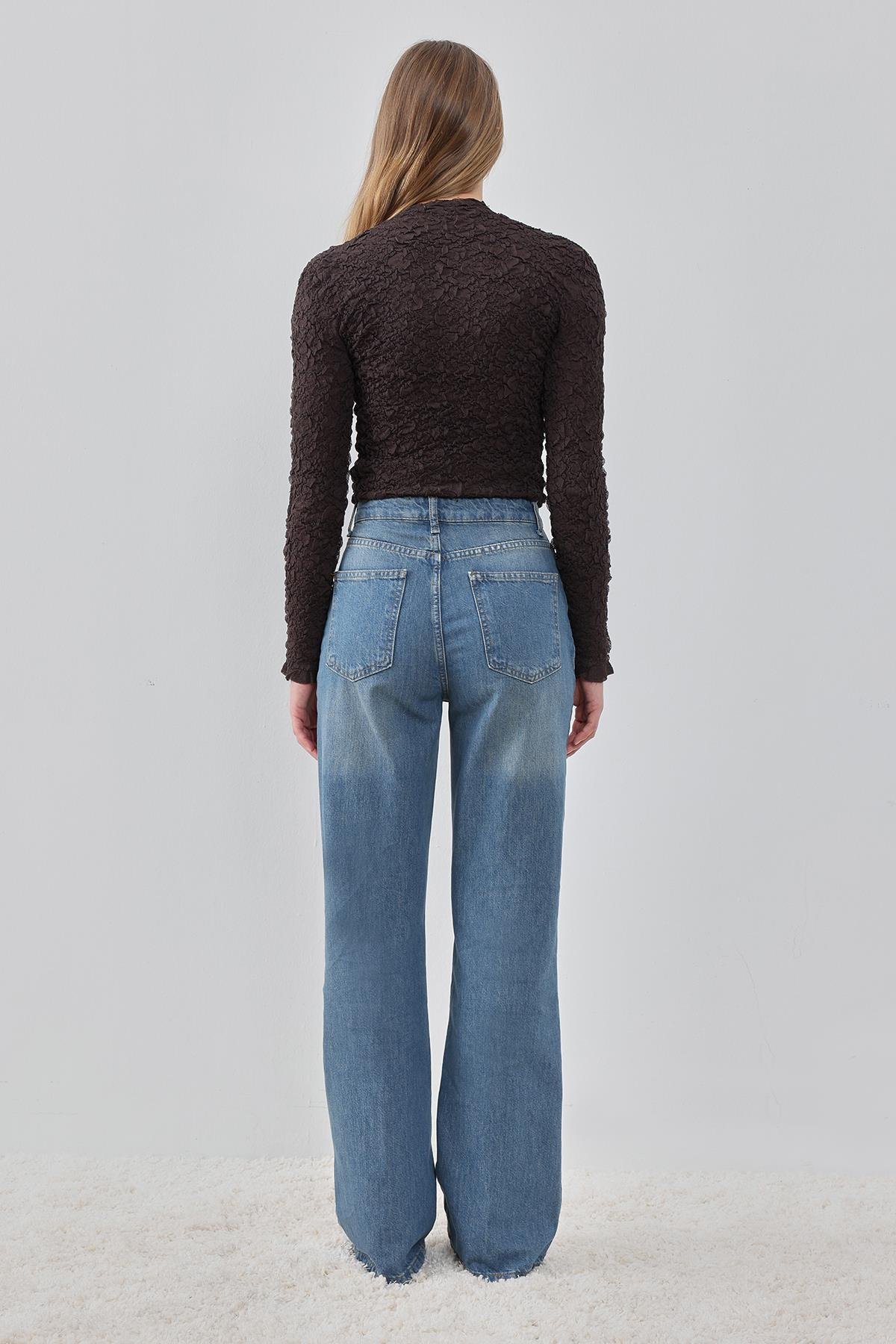 Mavi Wide Leg Yüksek Bel Jean