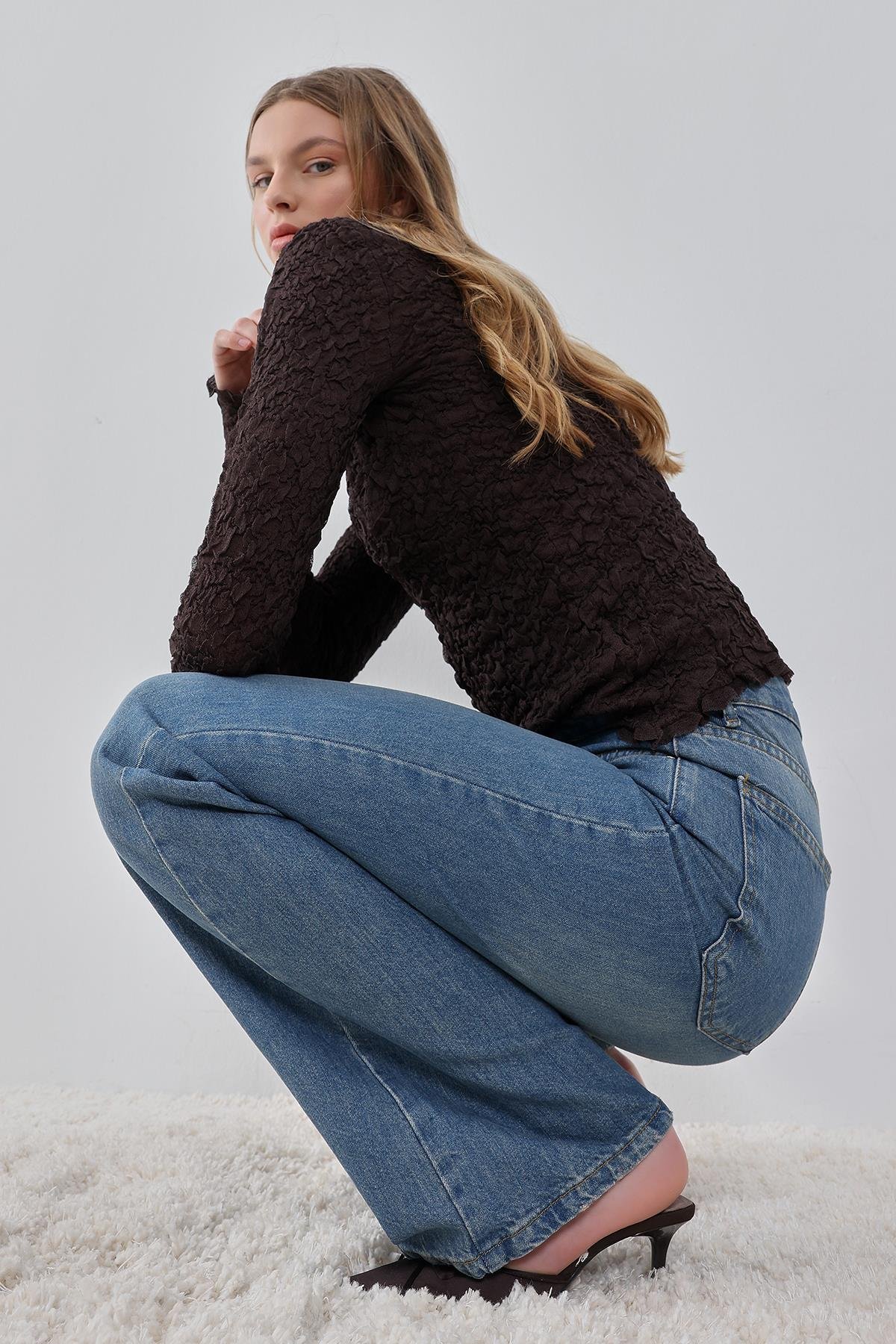 Mavi Wide Leg Yüksek Bel Jean