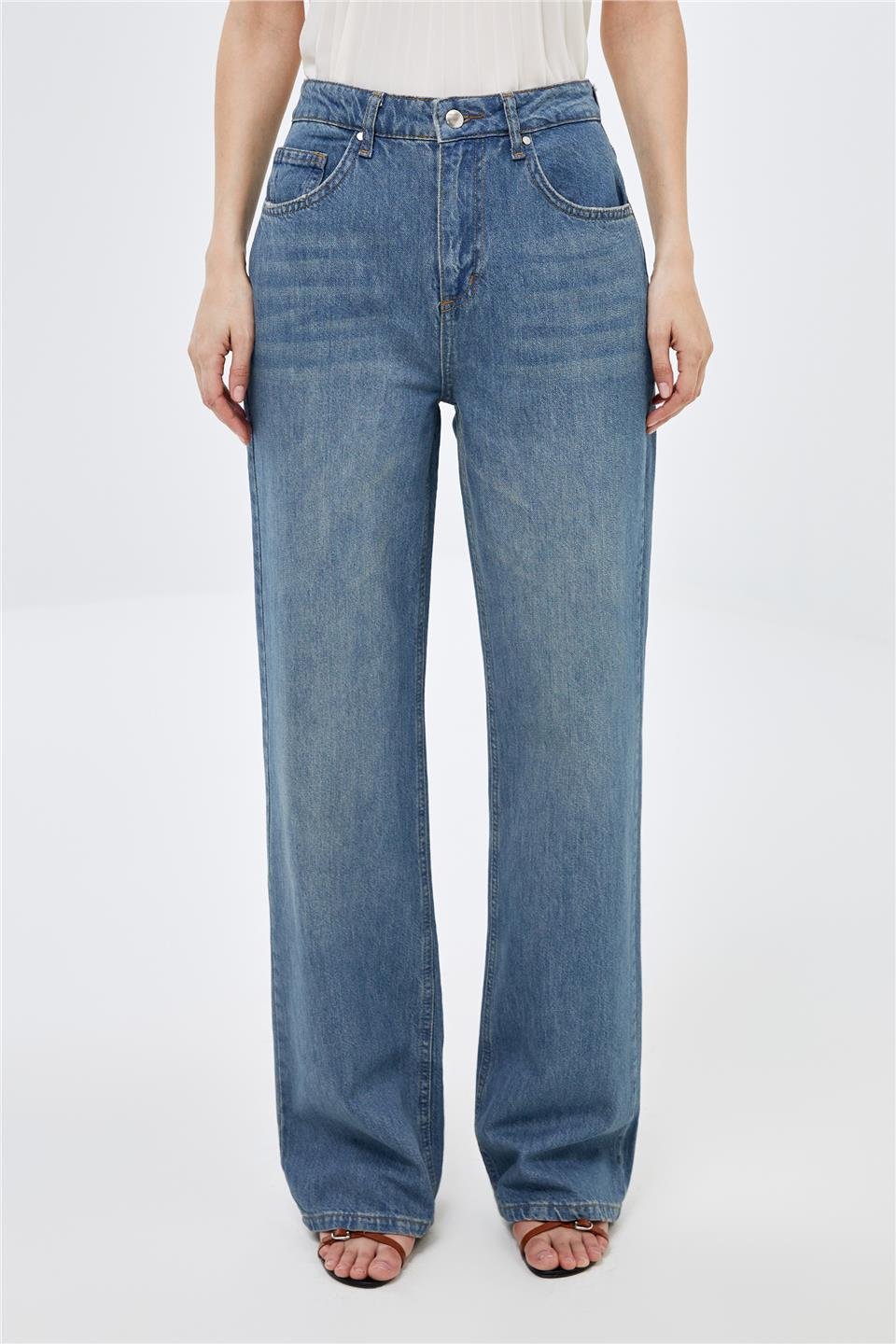 Mavi Wide Leg Yüksek Bel Jean