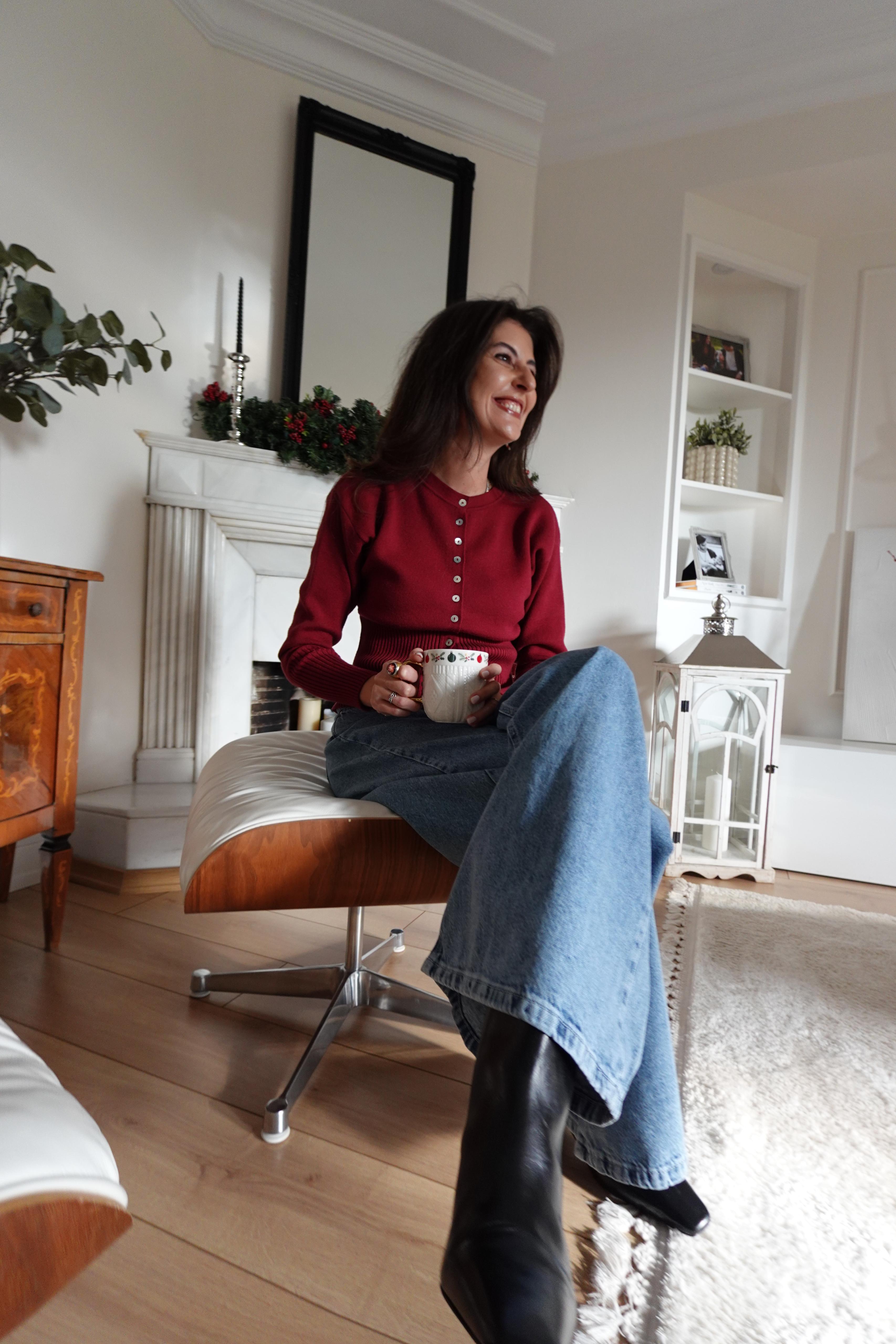 Pieces of Melon x Narod Bıçakçı Bordo Sedef Düğmeli Yumuşak Tuşeli Triko Hırka