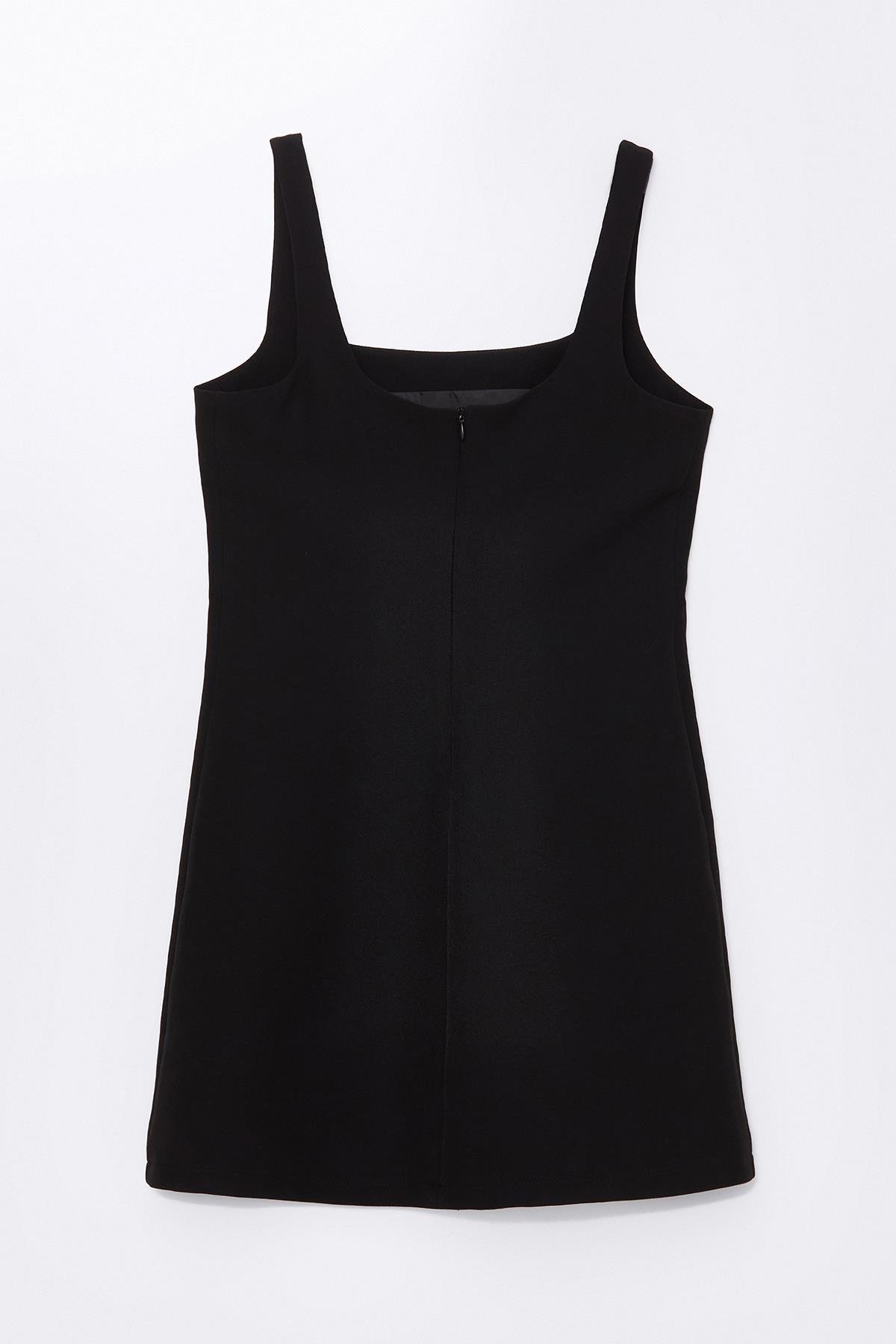 Siyah Askılı, Kare Yakalı Astarlı Mini Jile Elbise