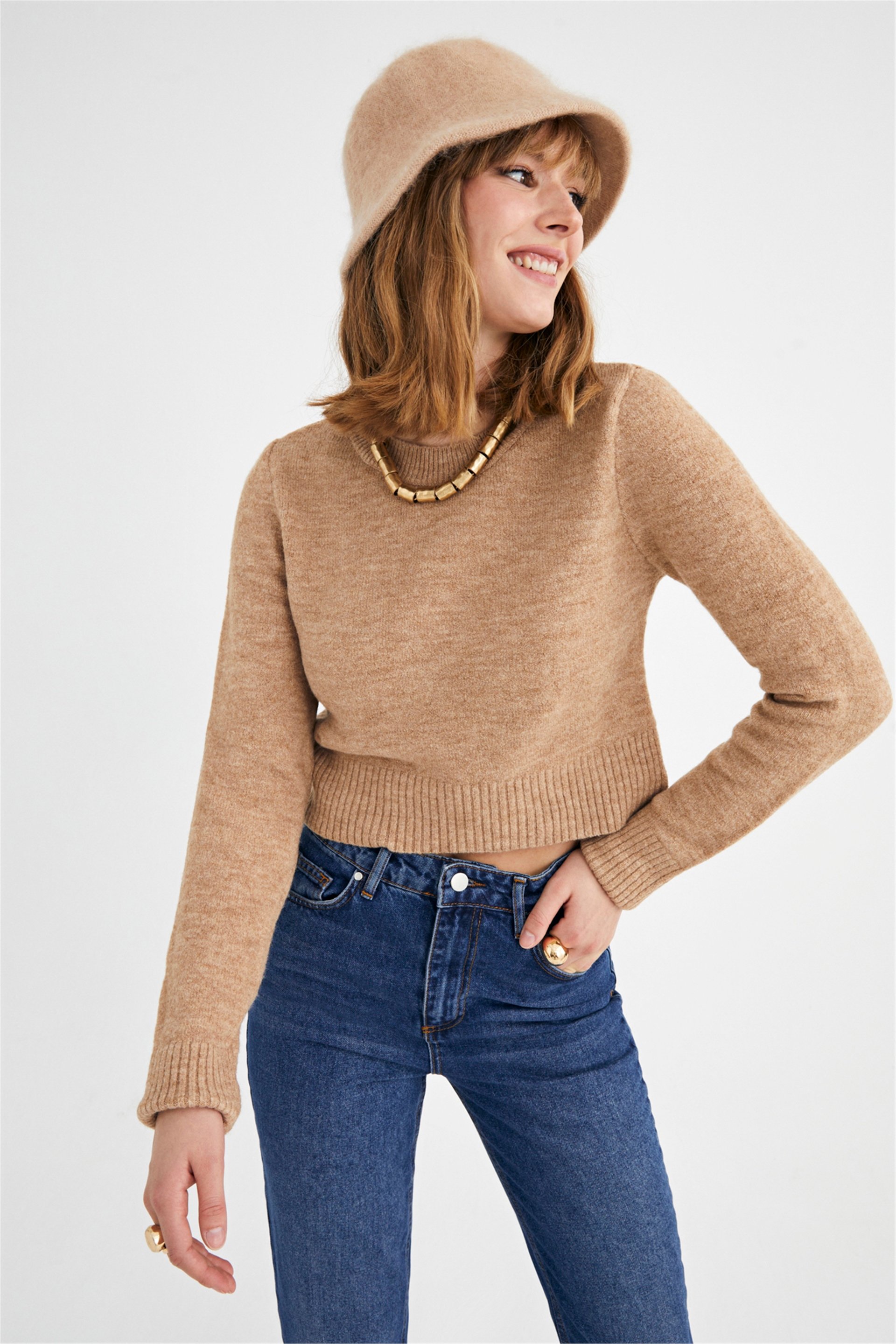 Vizon Bisiklet Yaka Crop Kazak