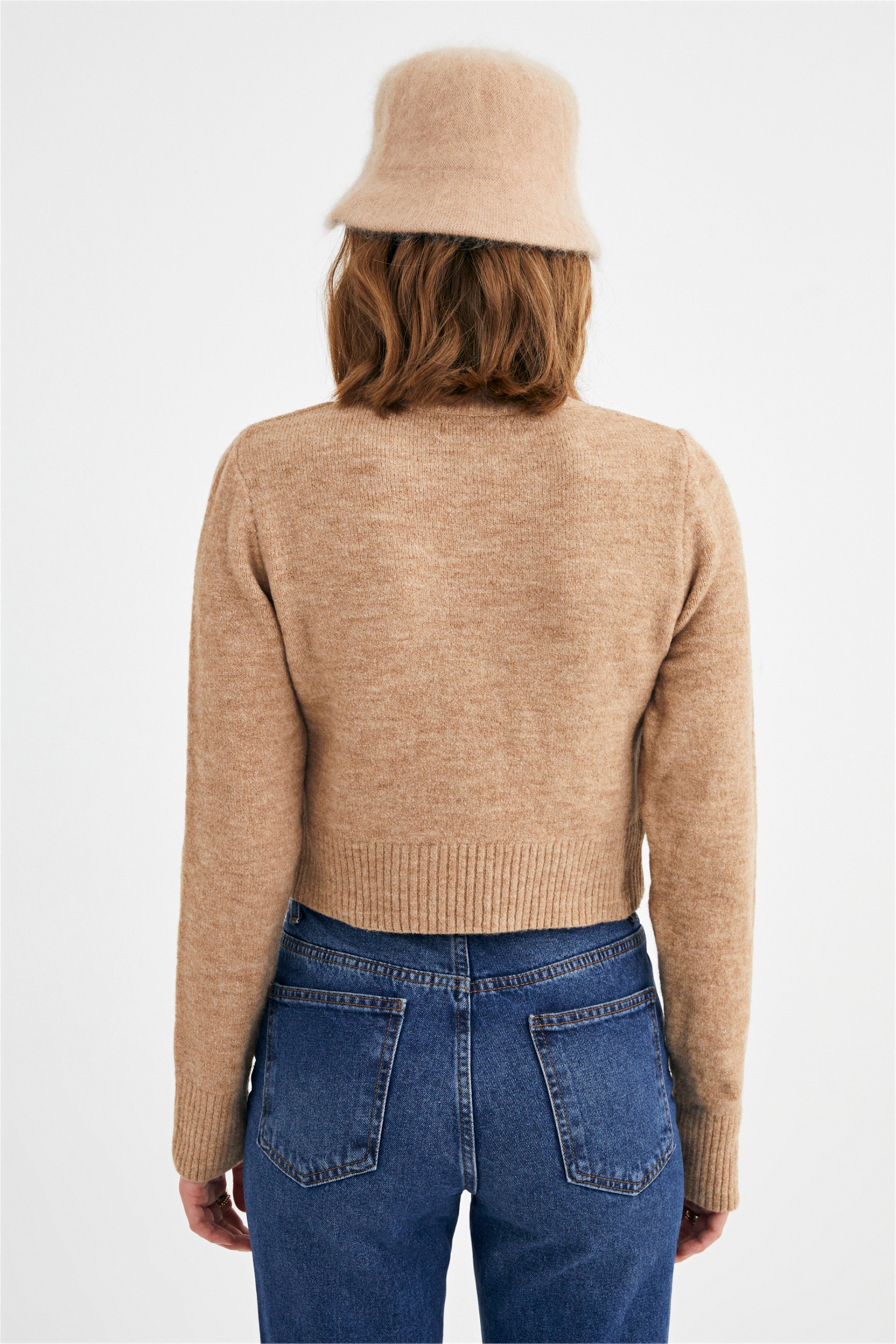 Vizon Bisiklet Yaka Crop Kazak