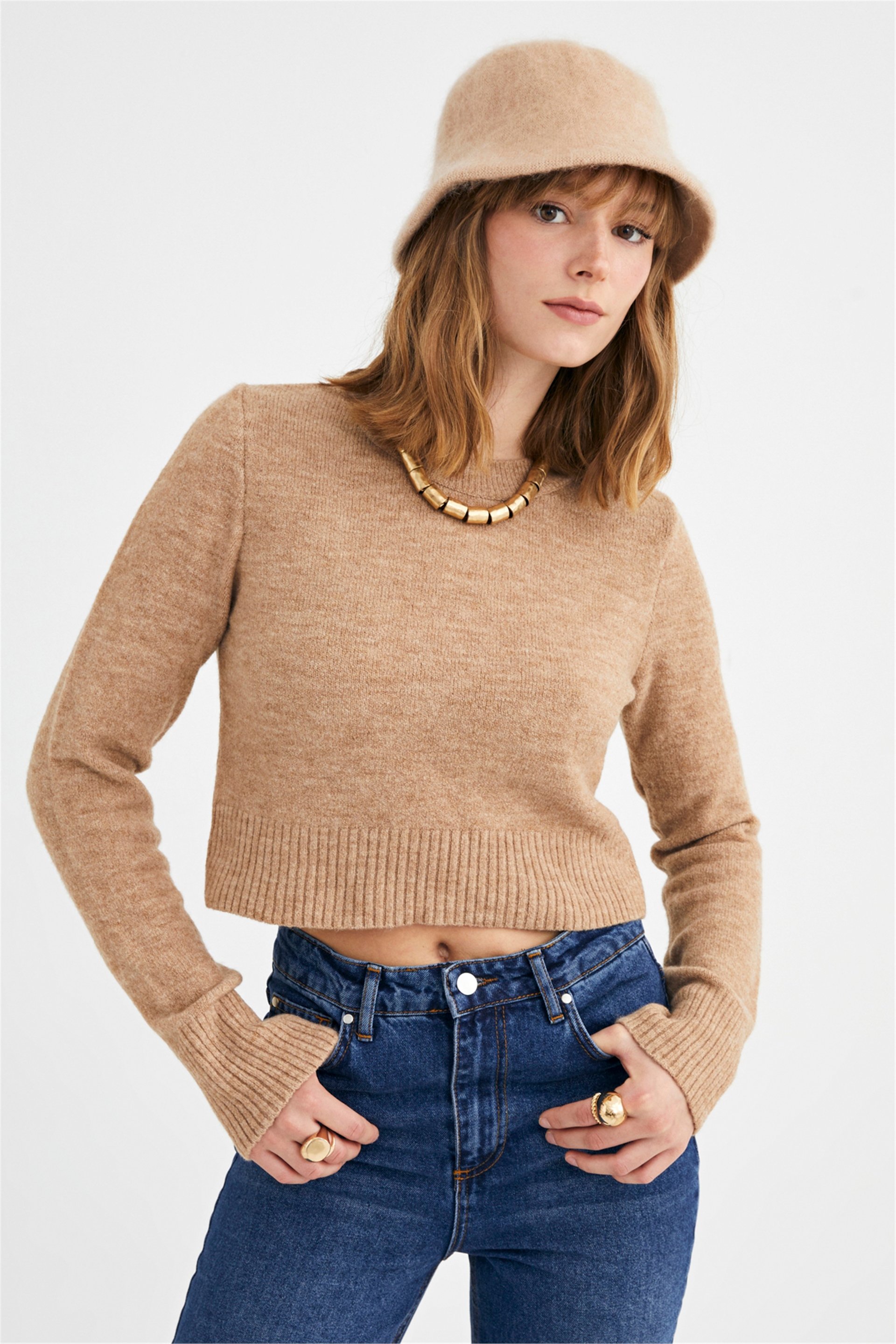 Vizon Bisiklet Yaka Crop Kazak