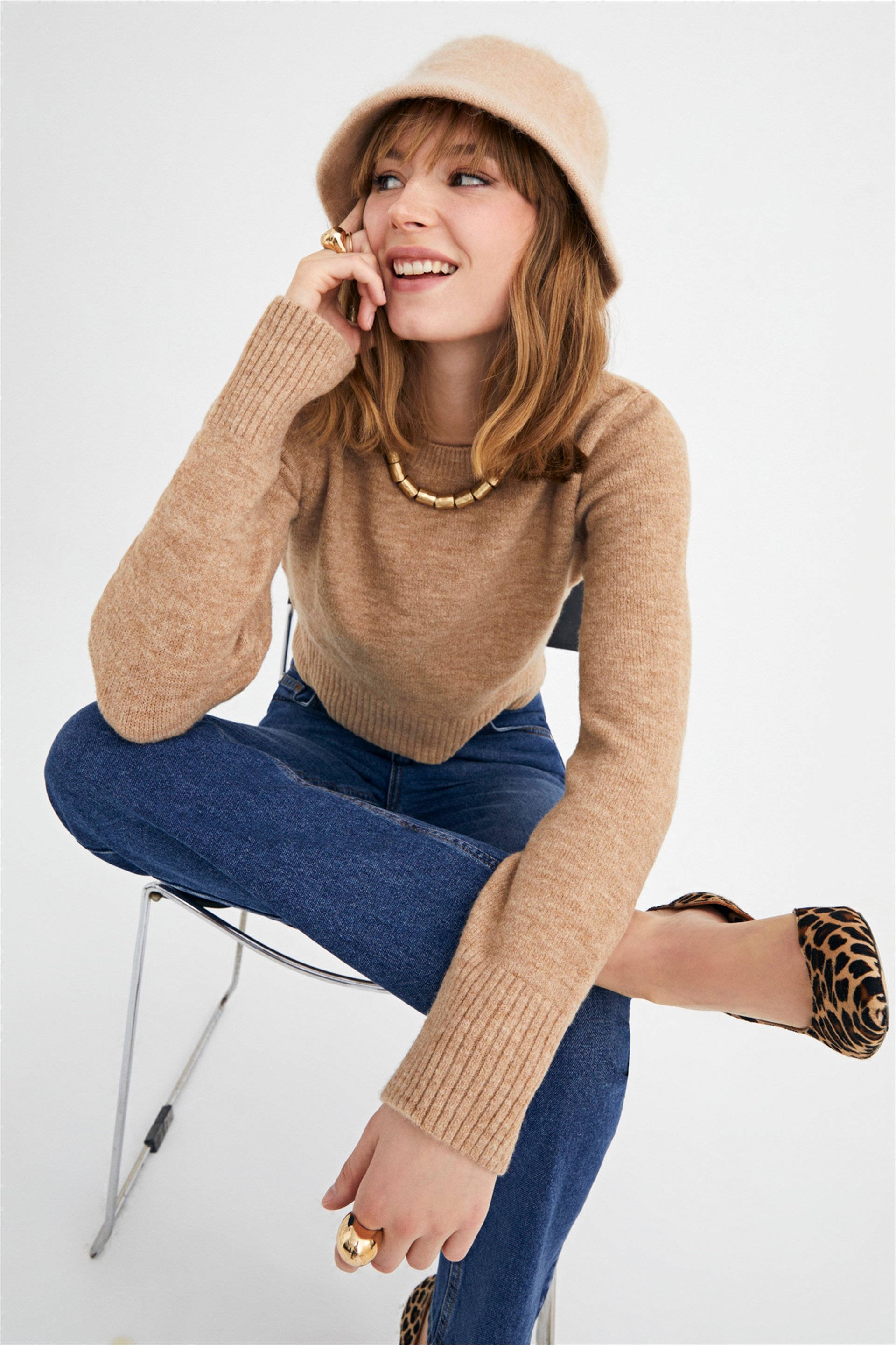 Vizon Bisiklet Yaka Crop Kazak