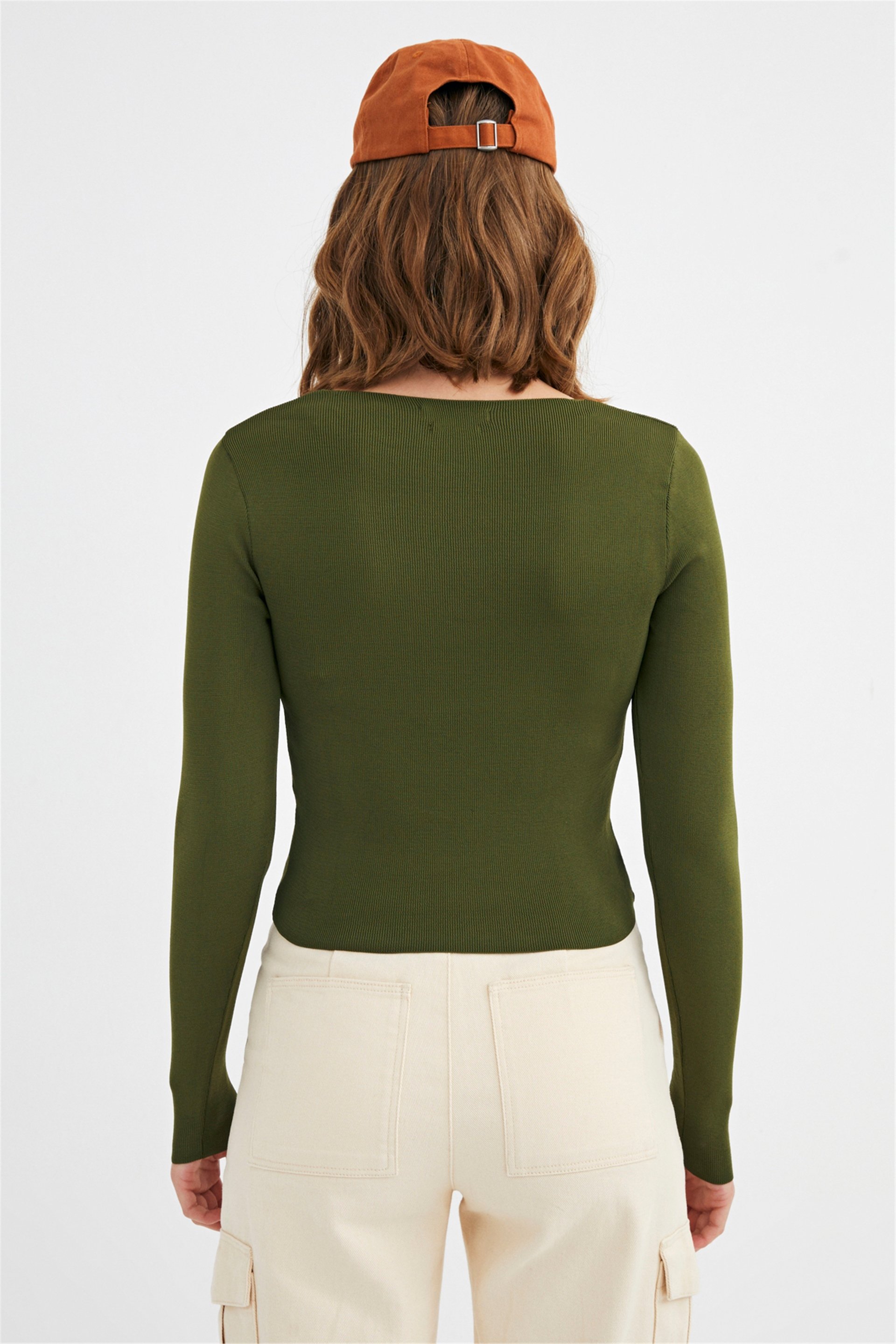 Yeşil U Yaka Basic Triko Bluz