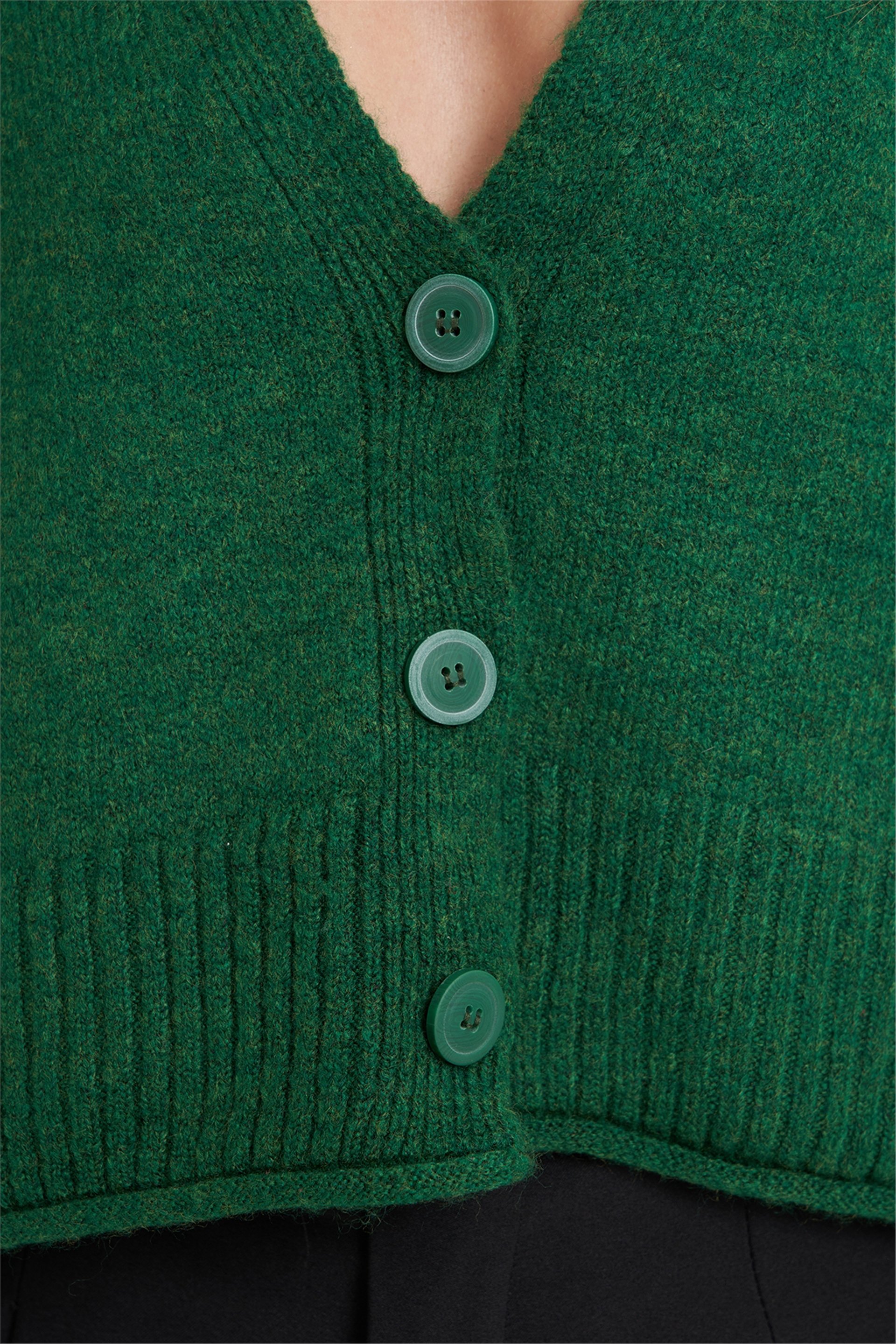 Yeşil V Yaka Crop Basic Hırka