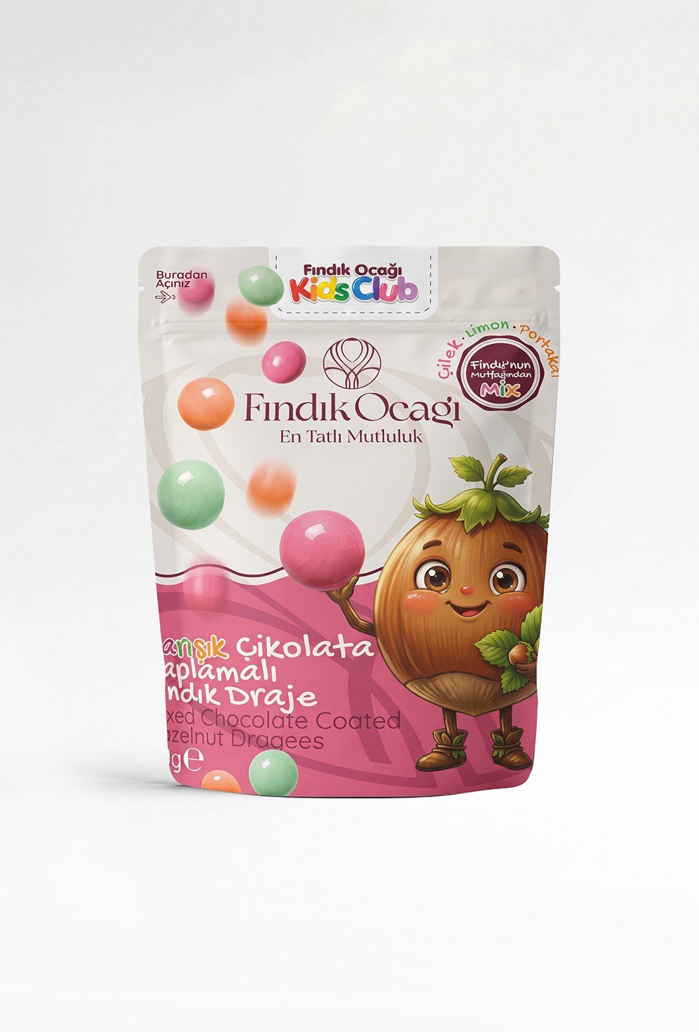 Karışık Meyveli Çikolata Kaplamalı Fındık Draje Doypack 80 g