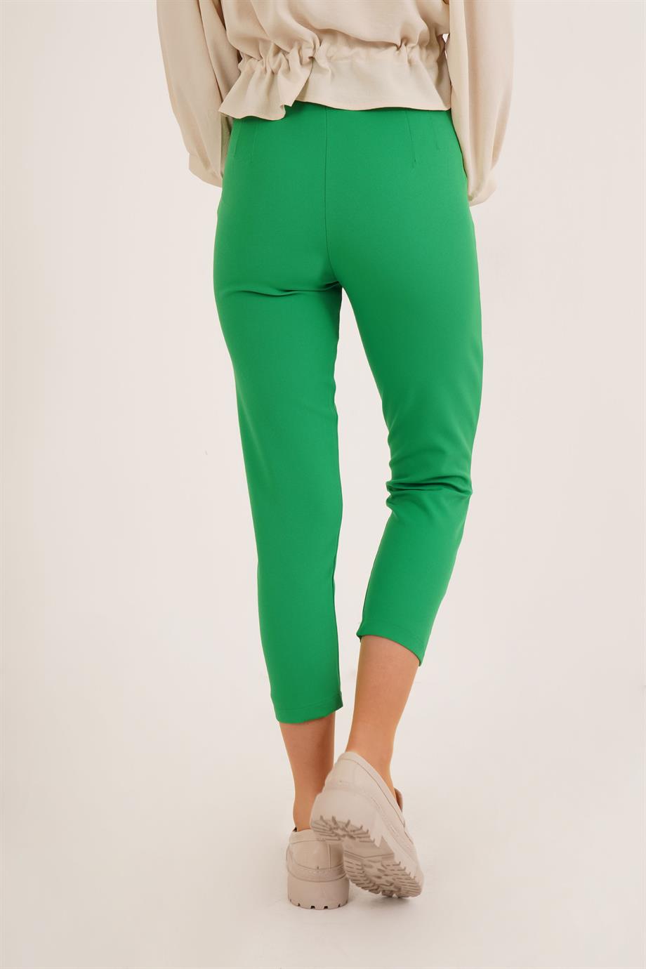 Basic Dar Paça Yeşil Pantolon