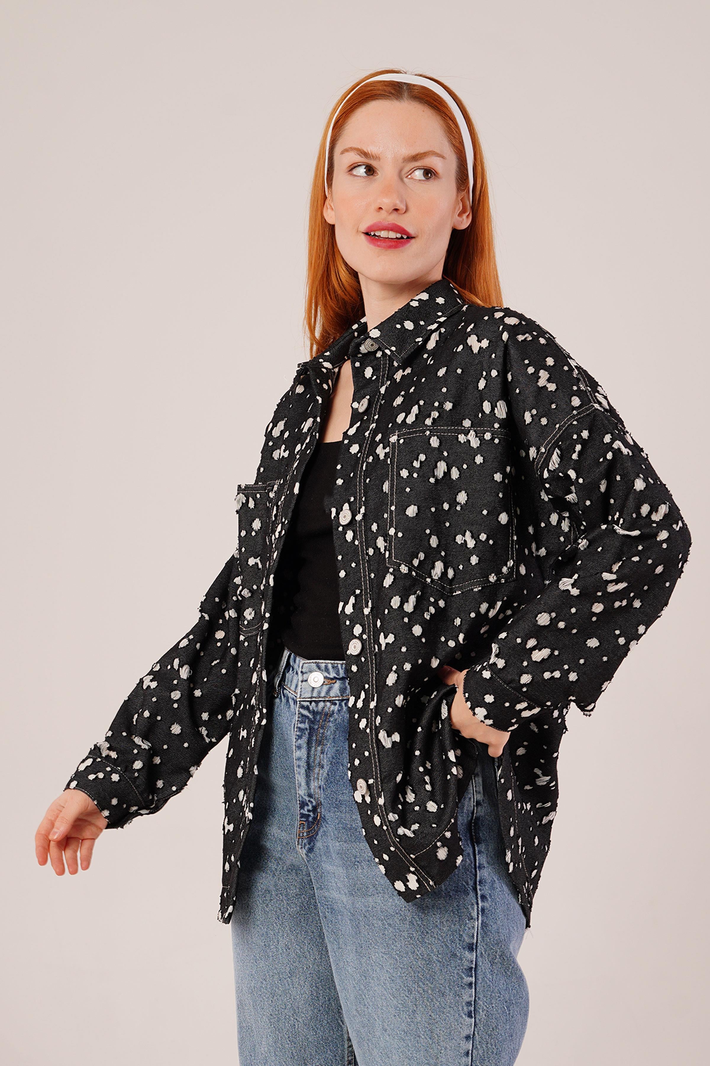 Eskitme Görünümlü Denim Toptan Siyah Gömlek