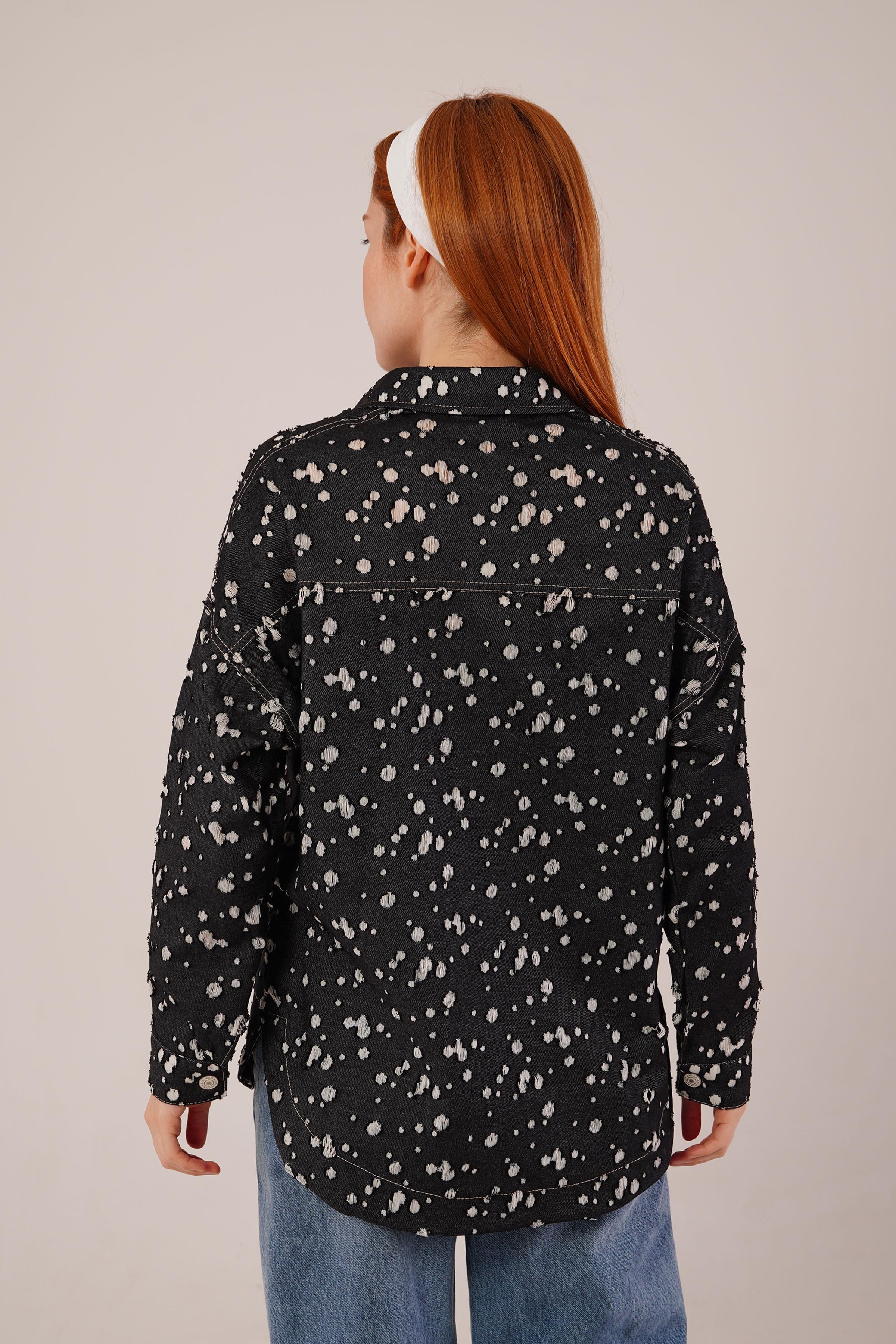 Eskitme Görünümlü Denim Toptan Siyah Gömlek