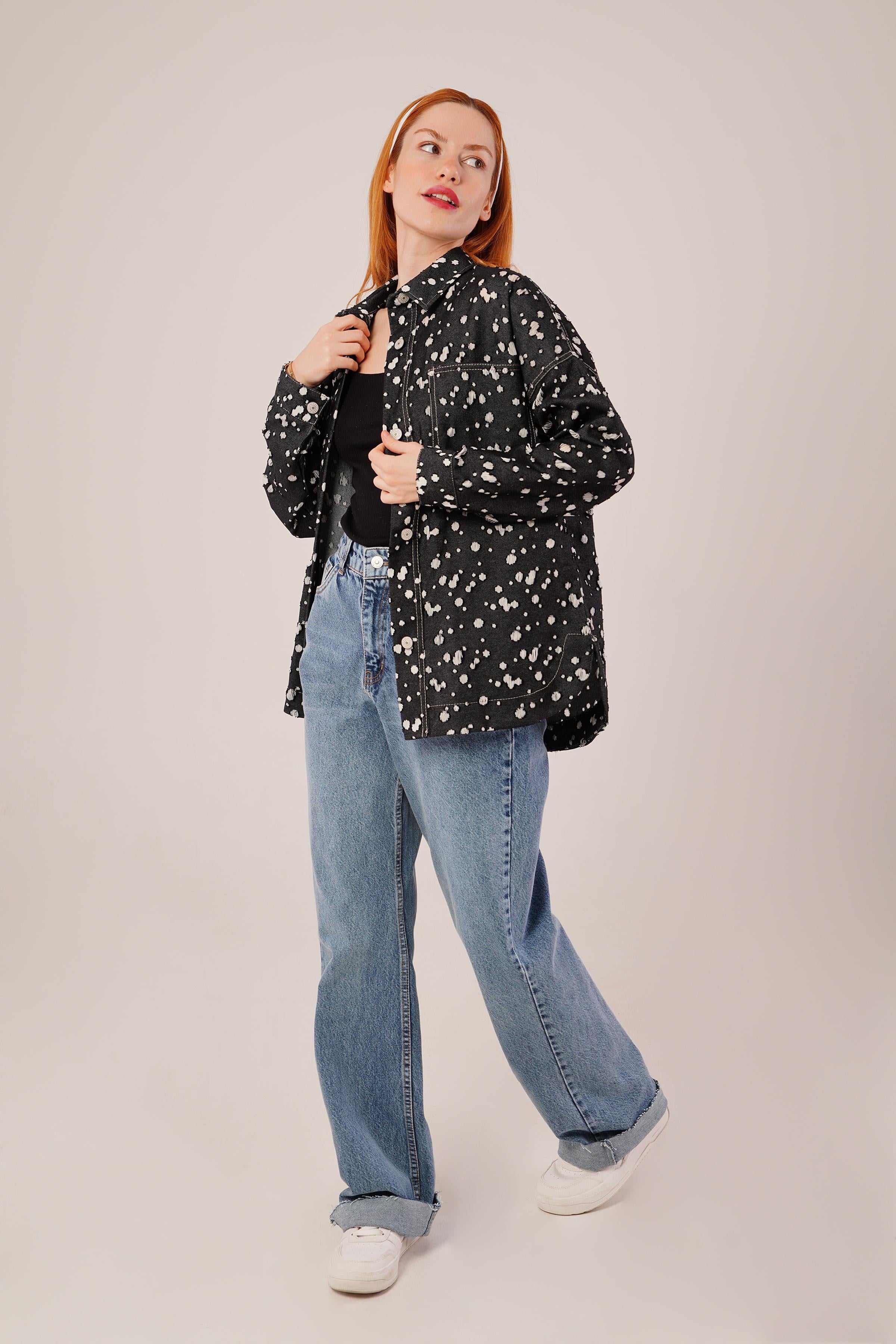 Eskitme Görünümlü Denim Toptan Siyah Gömlek