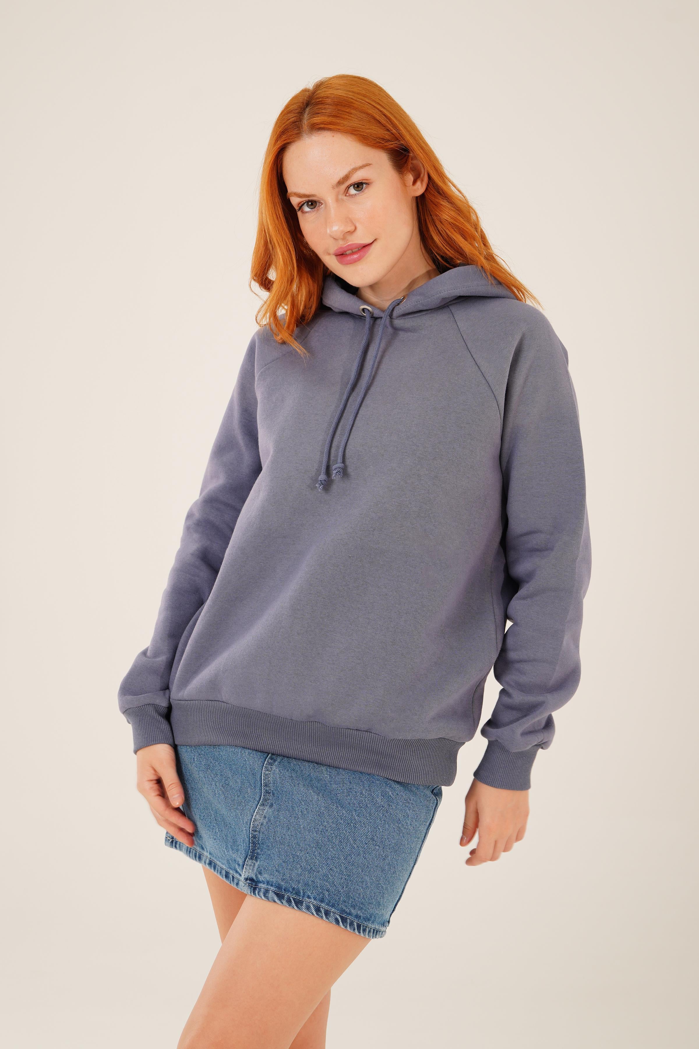 Kapüşonlu Basic Toptan Antrasit Sweat