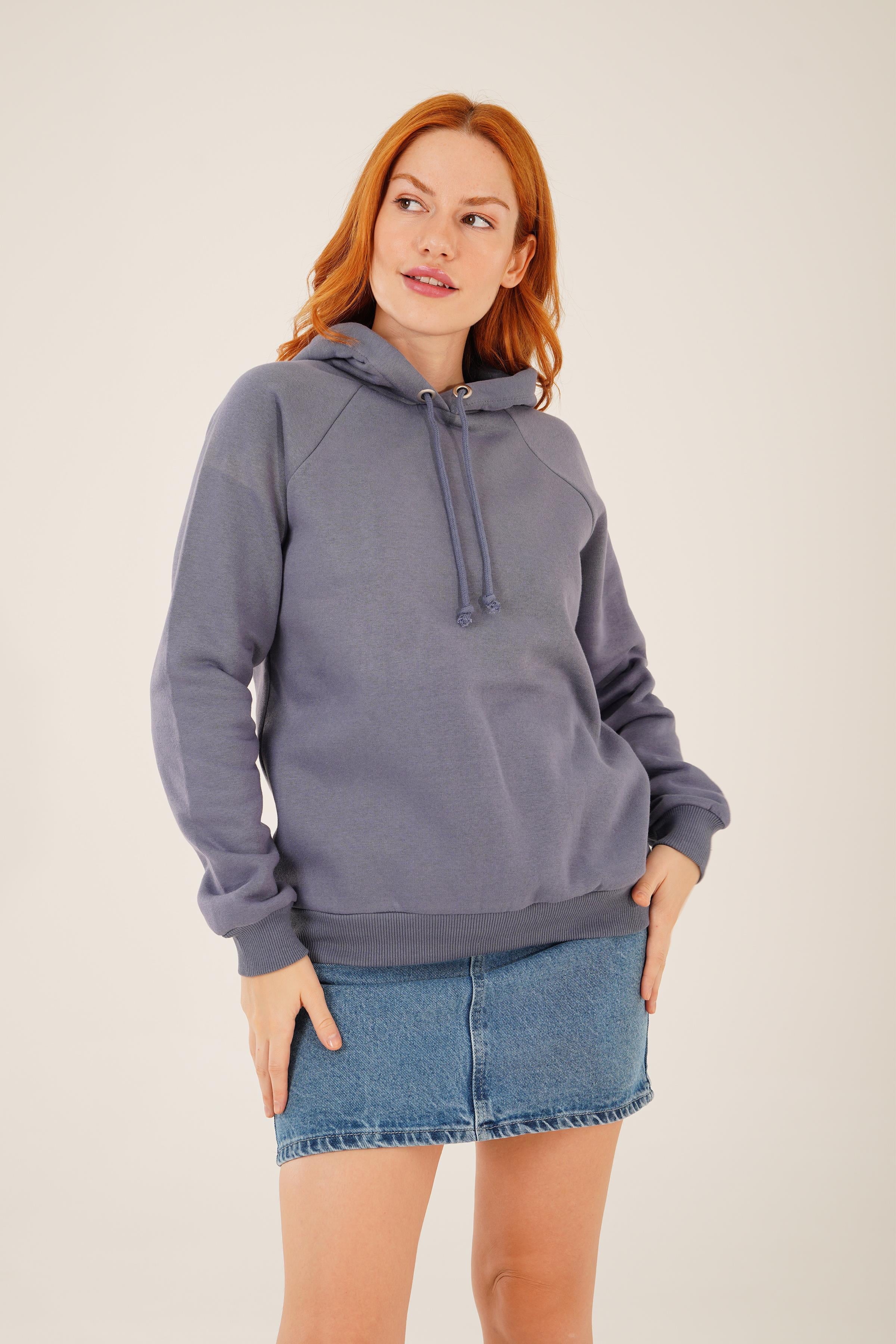 Kapüşonlu Basic Toptan Antrasit Sweat