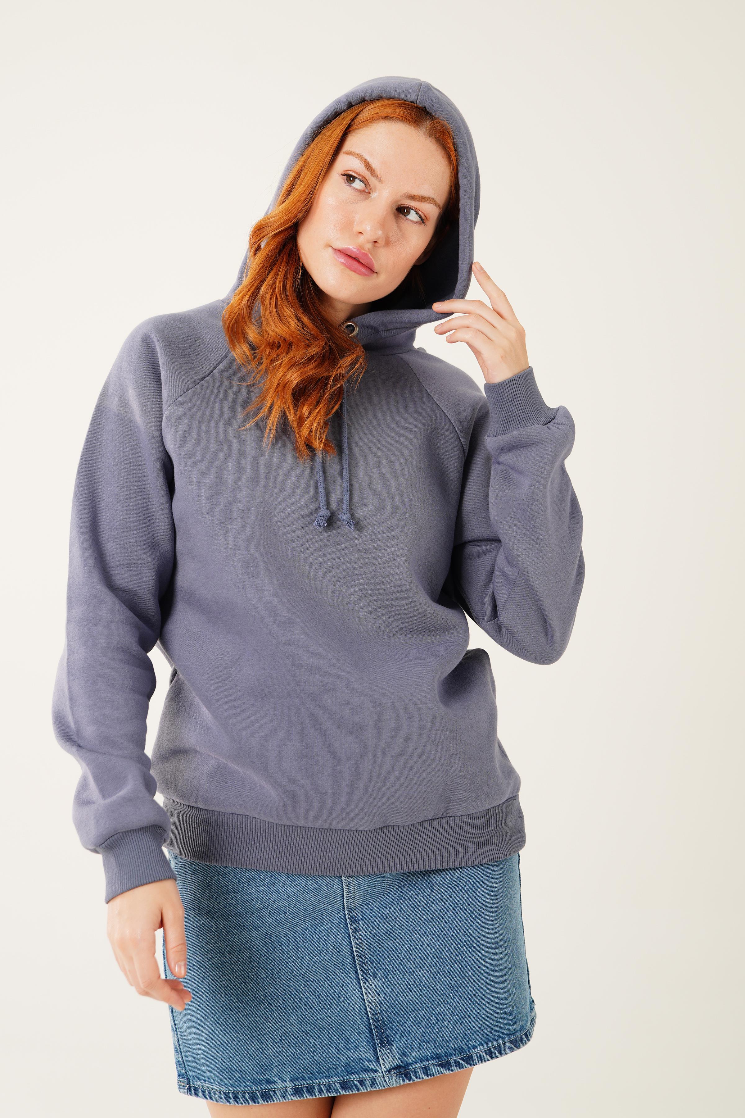 Kapüşonlu Basic Toptan Antrasit Sweat