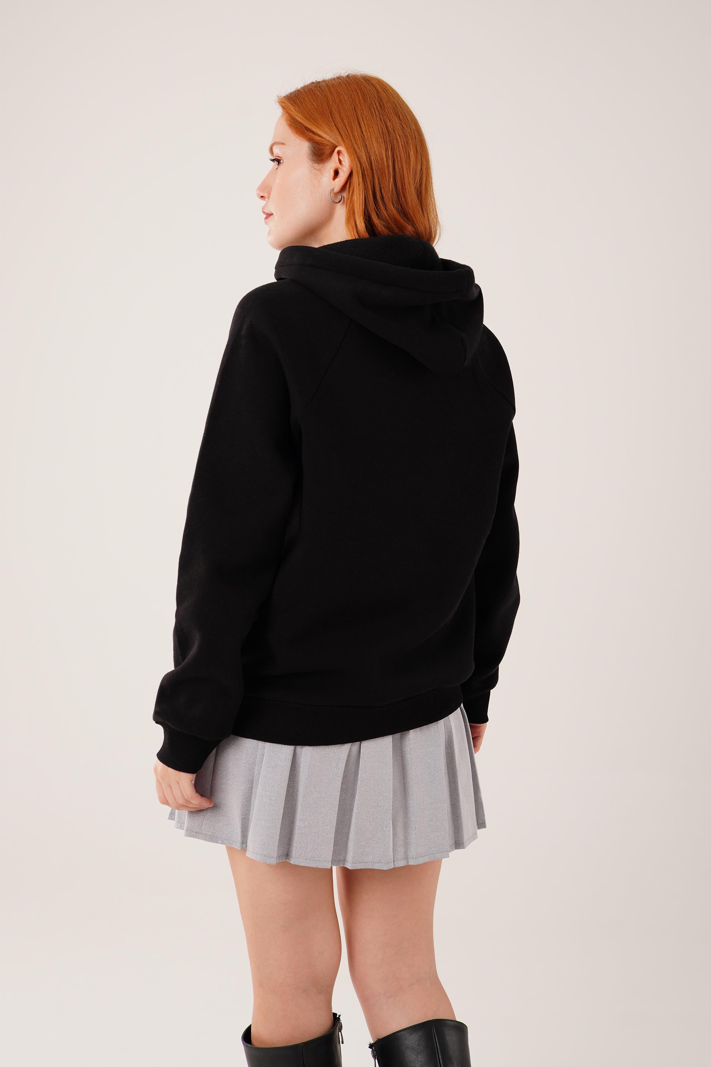 Kapüşonlu Basic Toptan Siyah Sweat