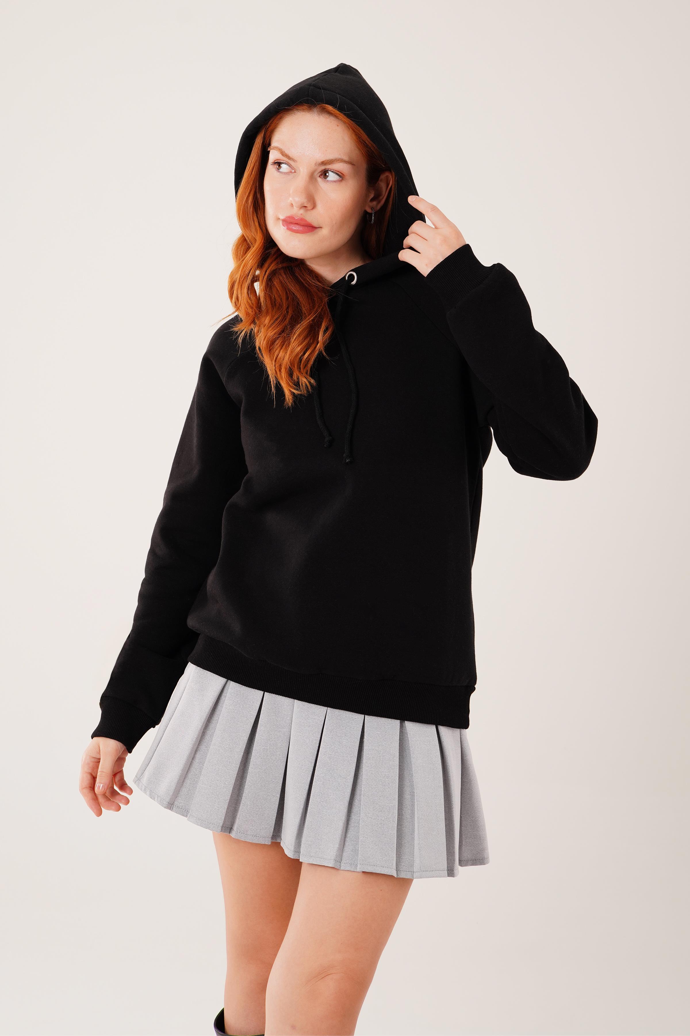 Kapüşonlu Basic Toptan Siyah Sweat