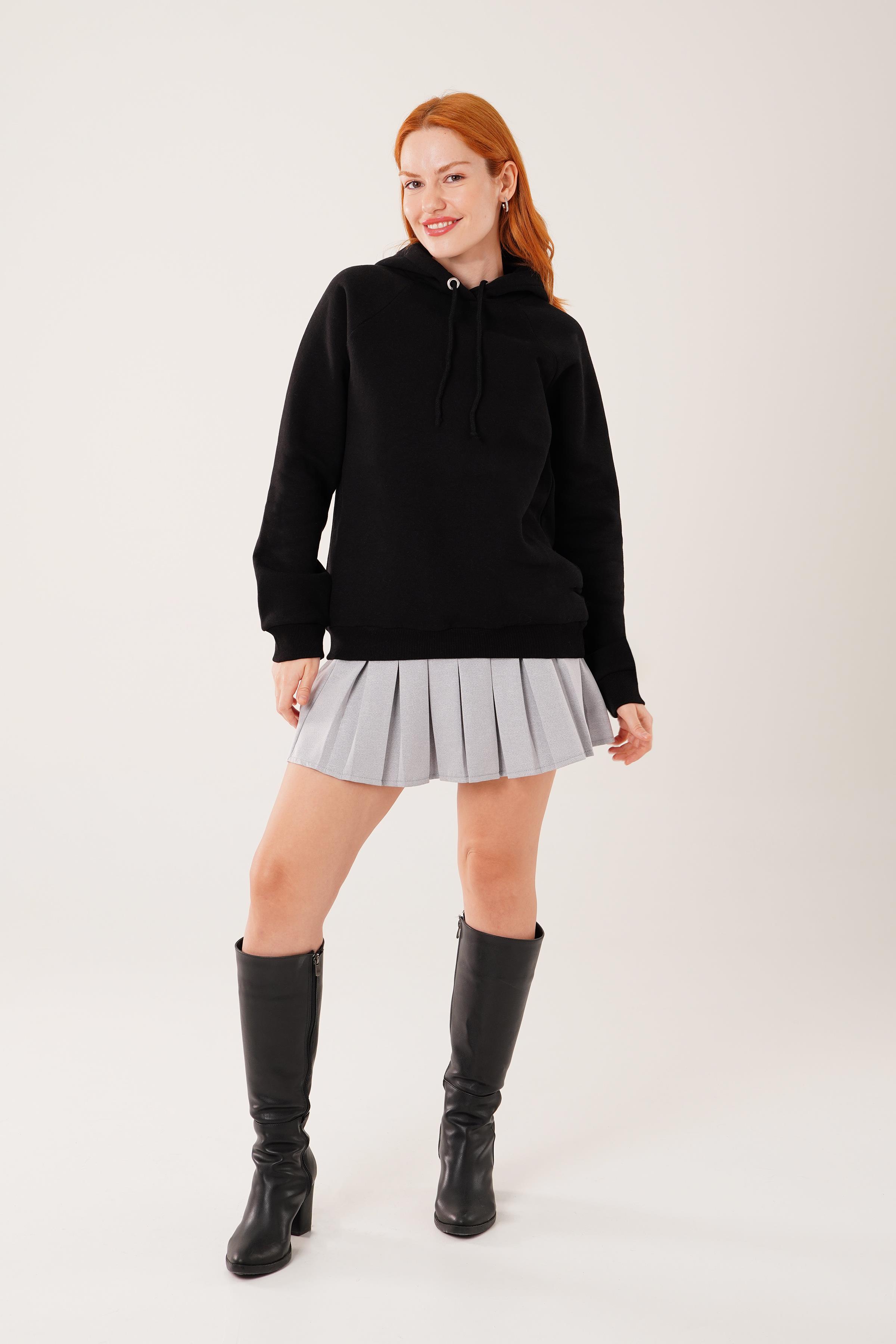 Kapüşonlu Basic Toptan Siyah Sweat