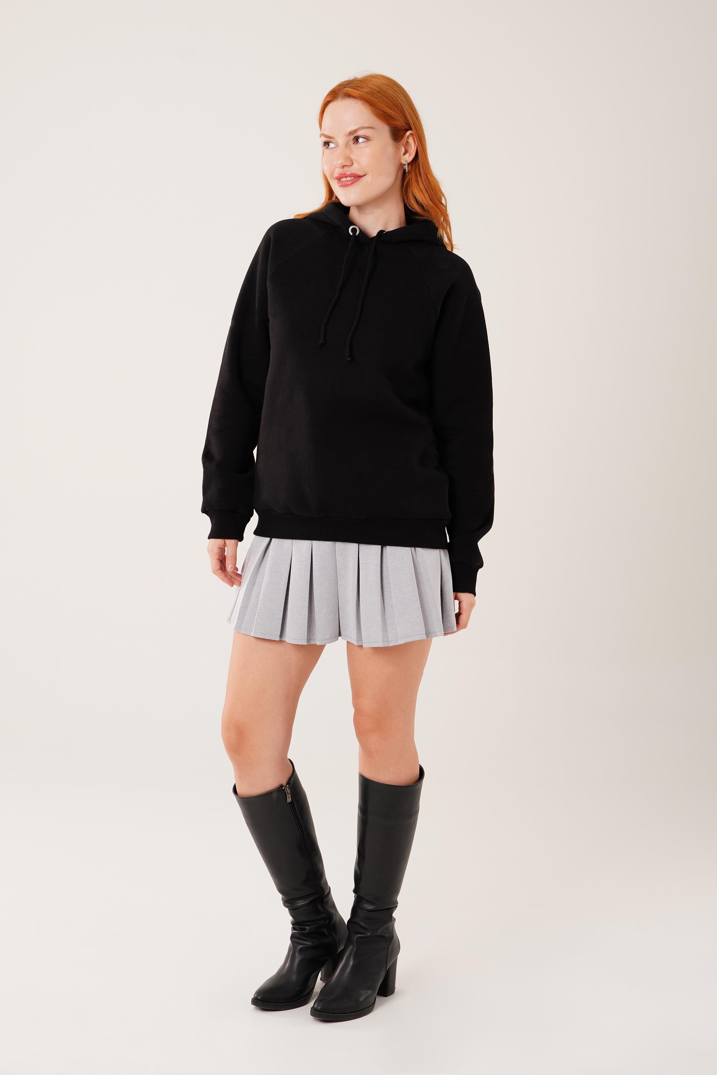 Kapüşonlu Basic Toptan Siyah Sweat