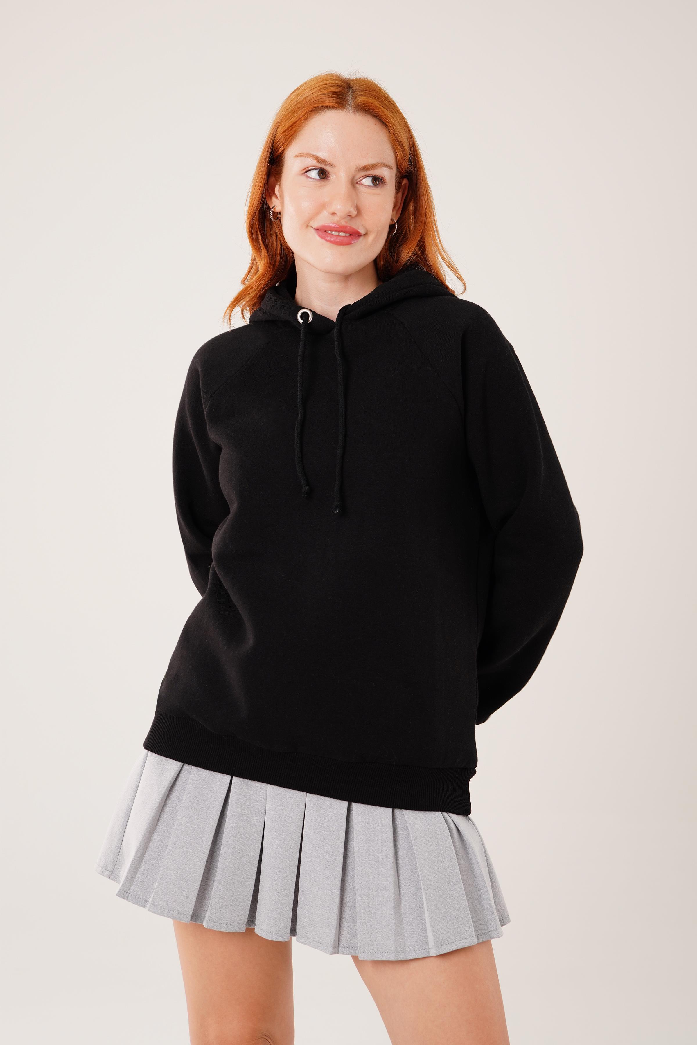 Kapüşonlu Basic Toptan Siyah Sweat