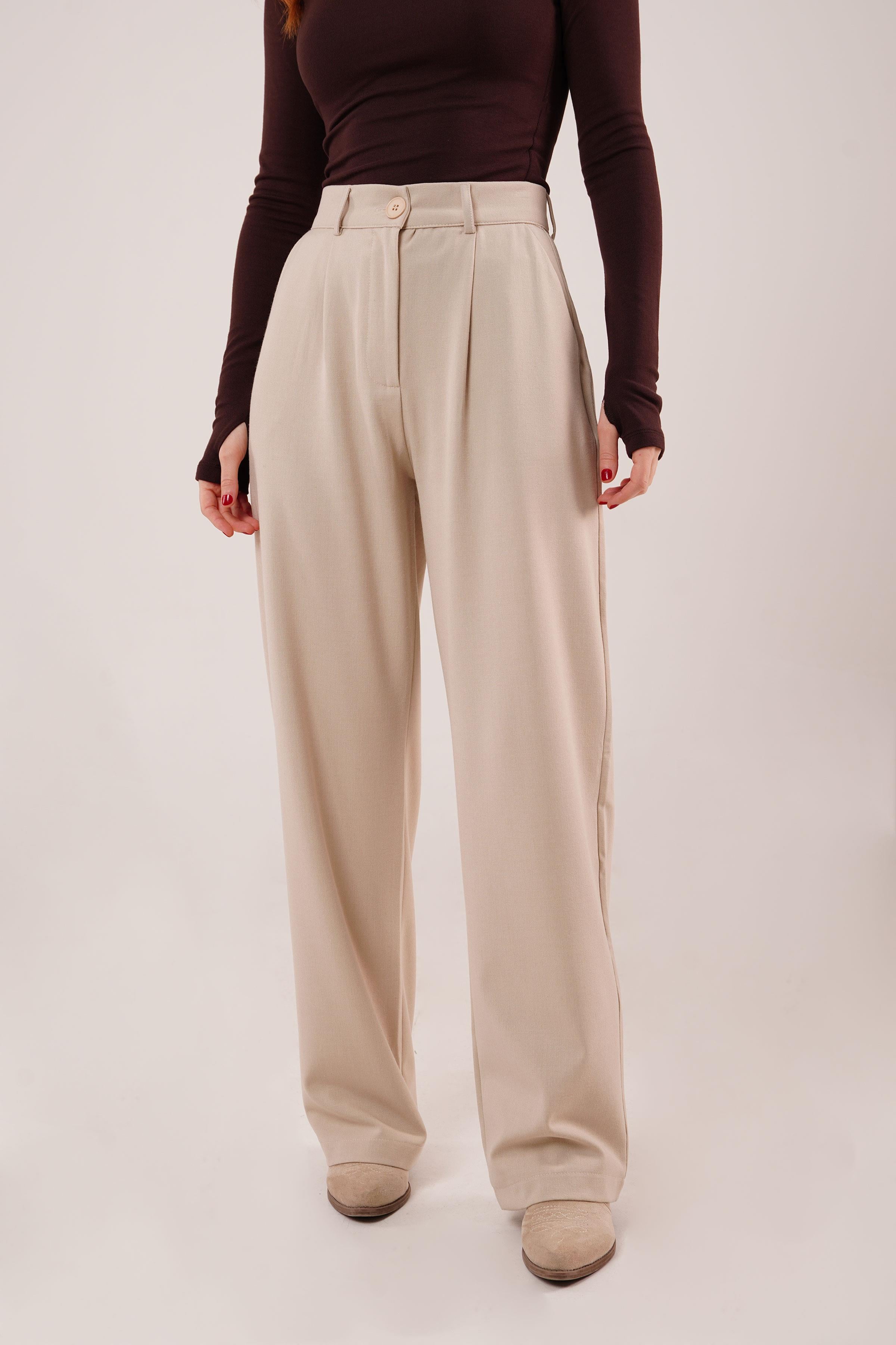 Premium Model Oturtmalı Toptan Krem Pantolon