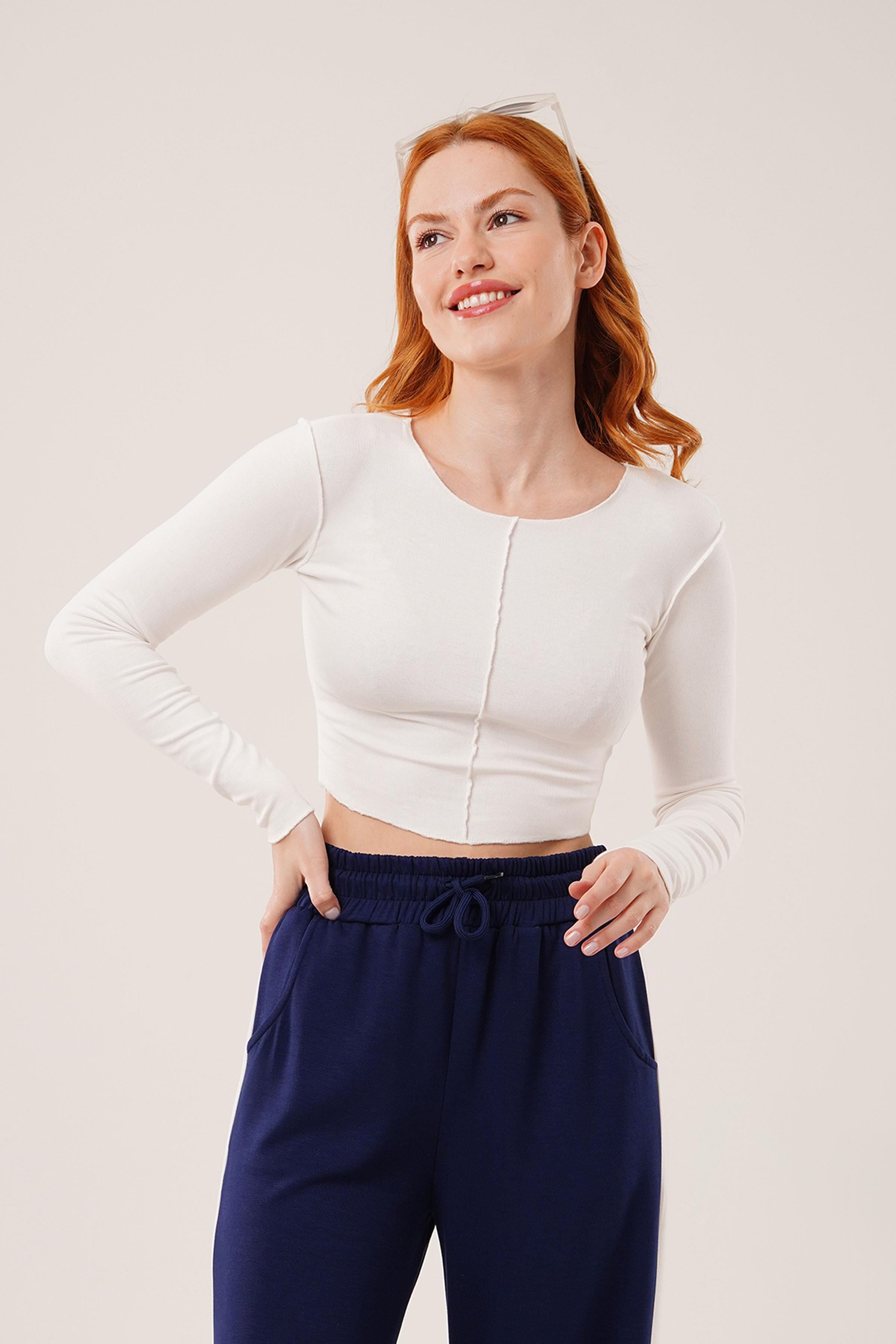 Ters Dikişli Basic Toptan Beyaz Body Bluz