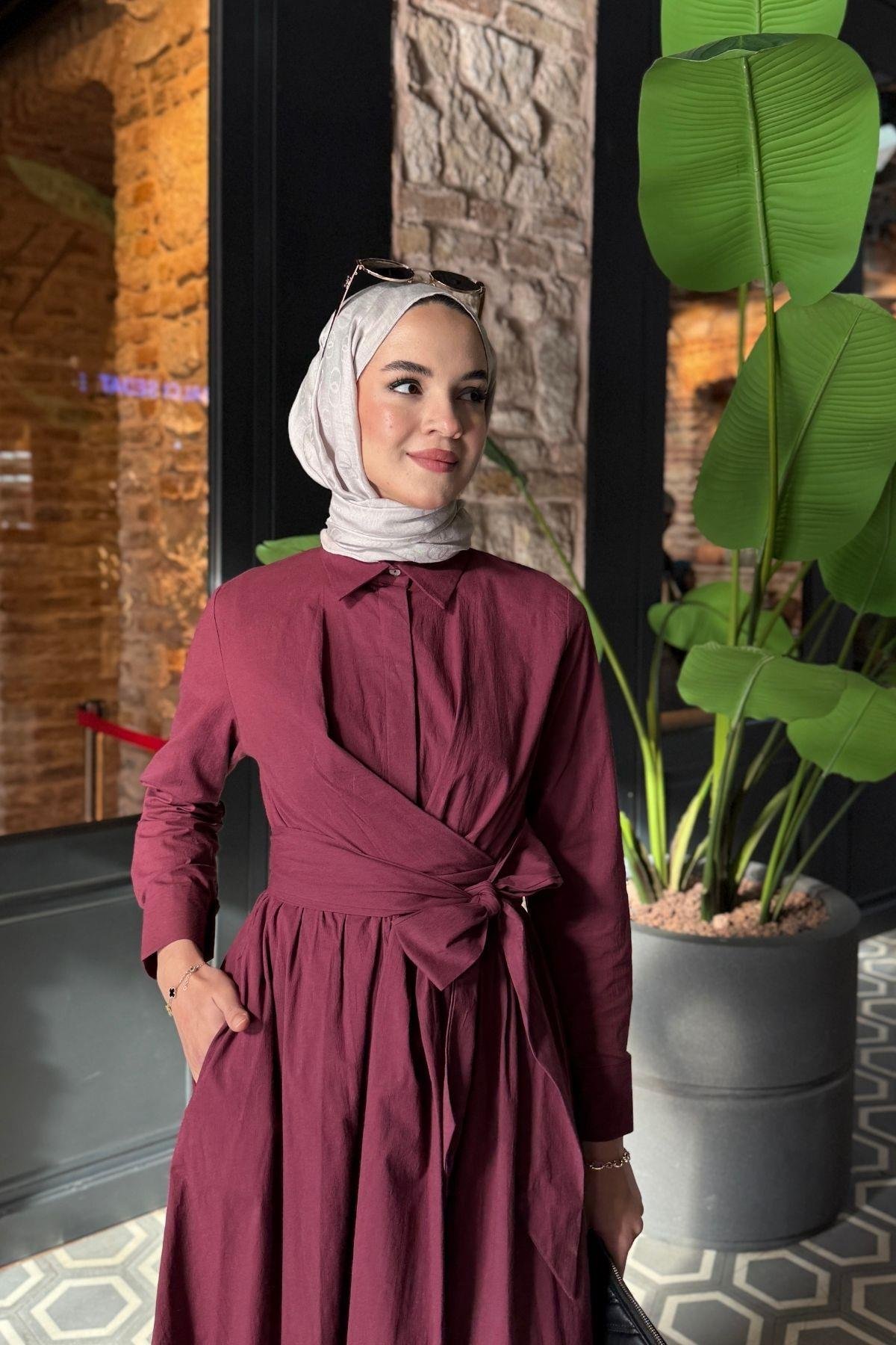 Aler Kuşaklı Elbise Bordo