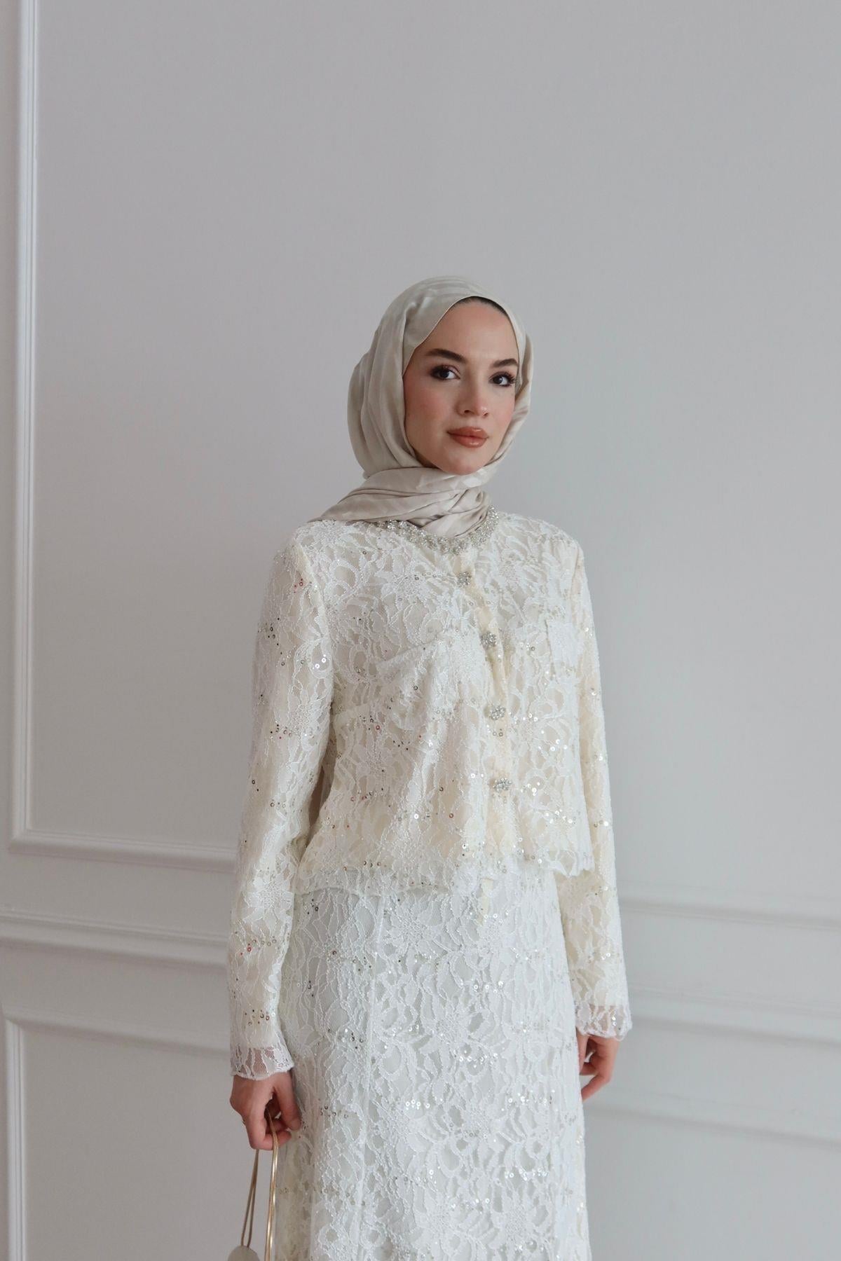 Aliya İthal Dantelli Takım Beyaz