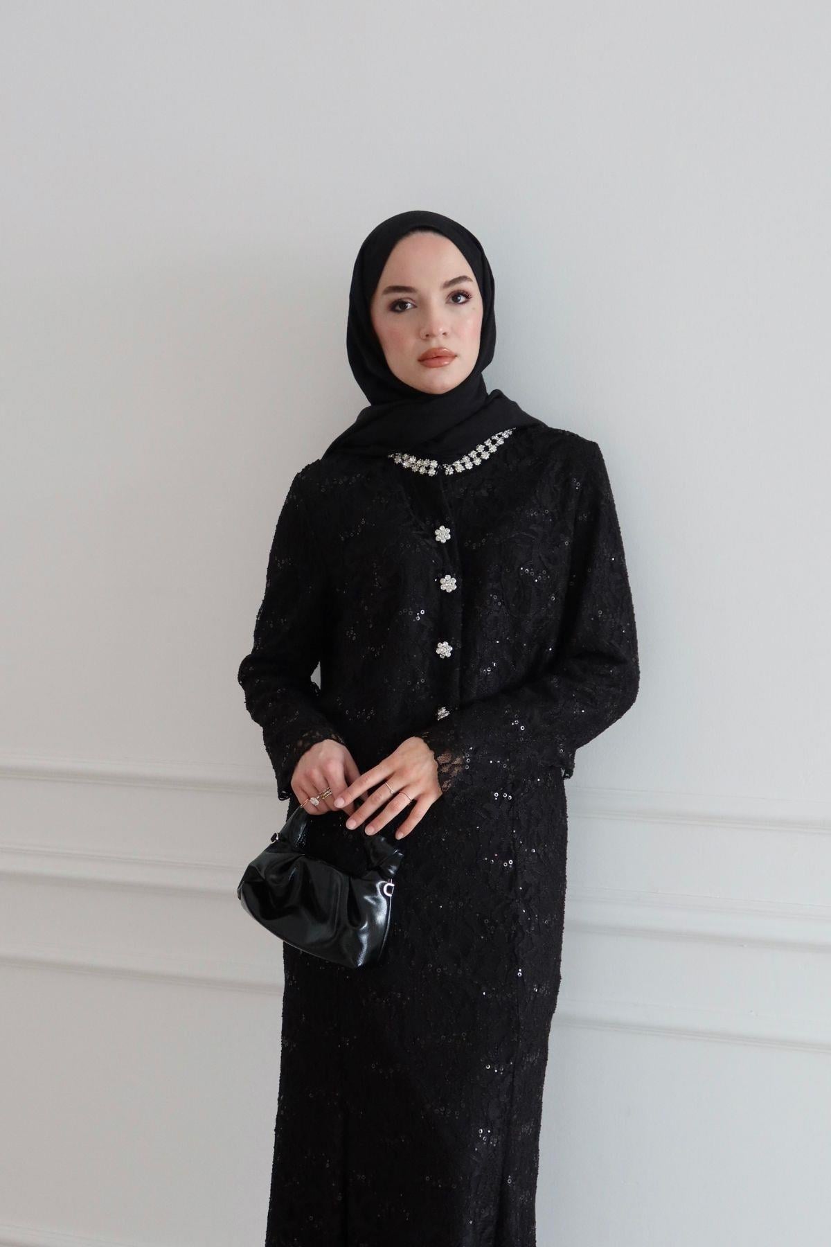 Aliya İthal Dantelli Takım Siyah