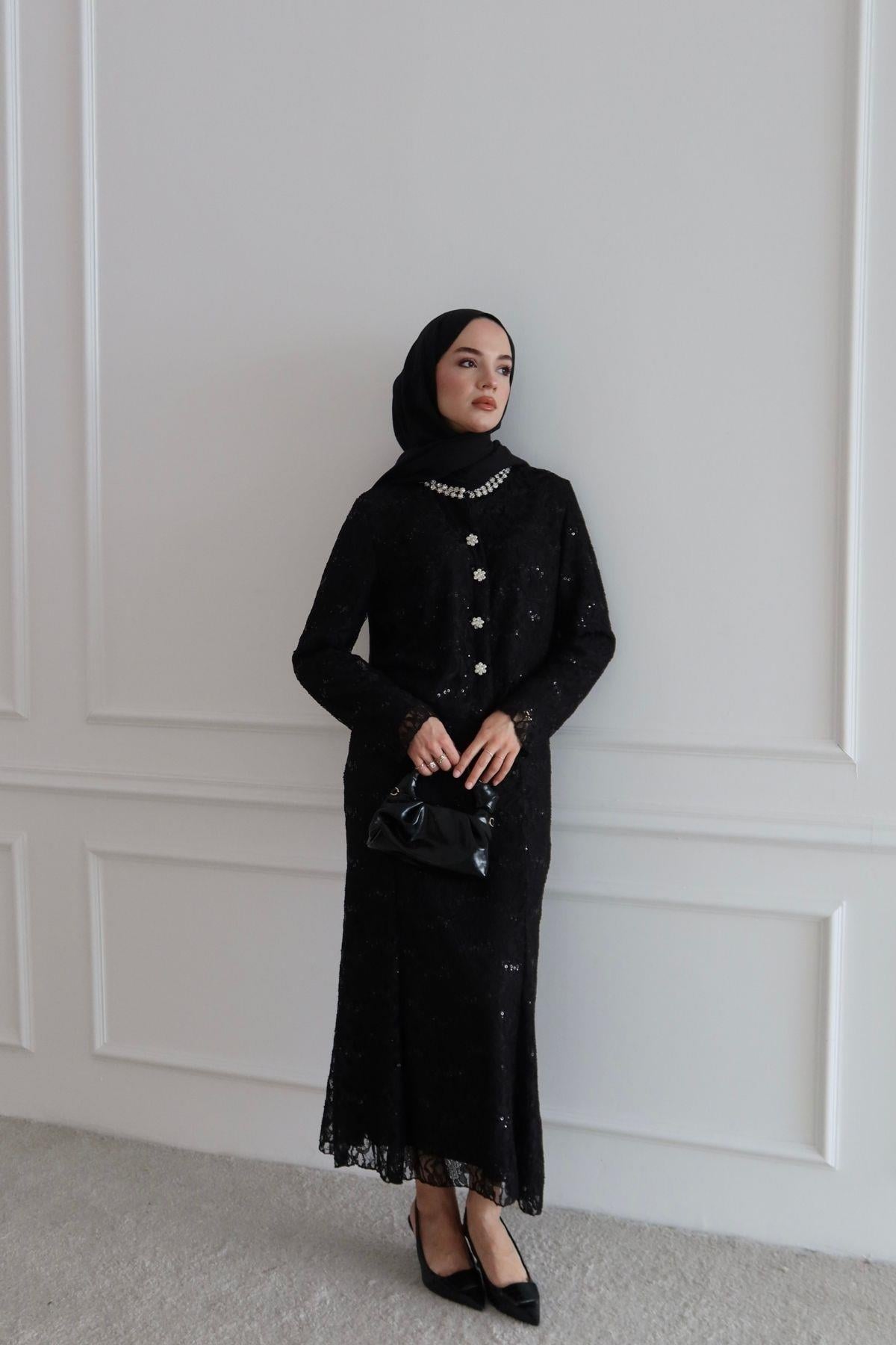 Aliya İthal Dantelli Takım Siyah