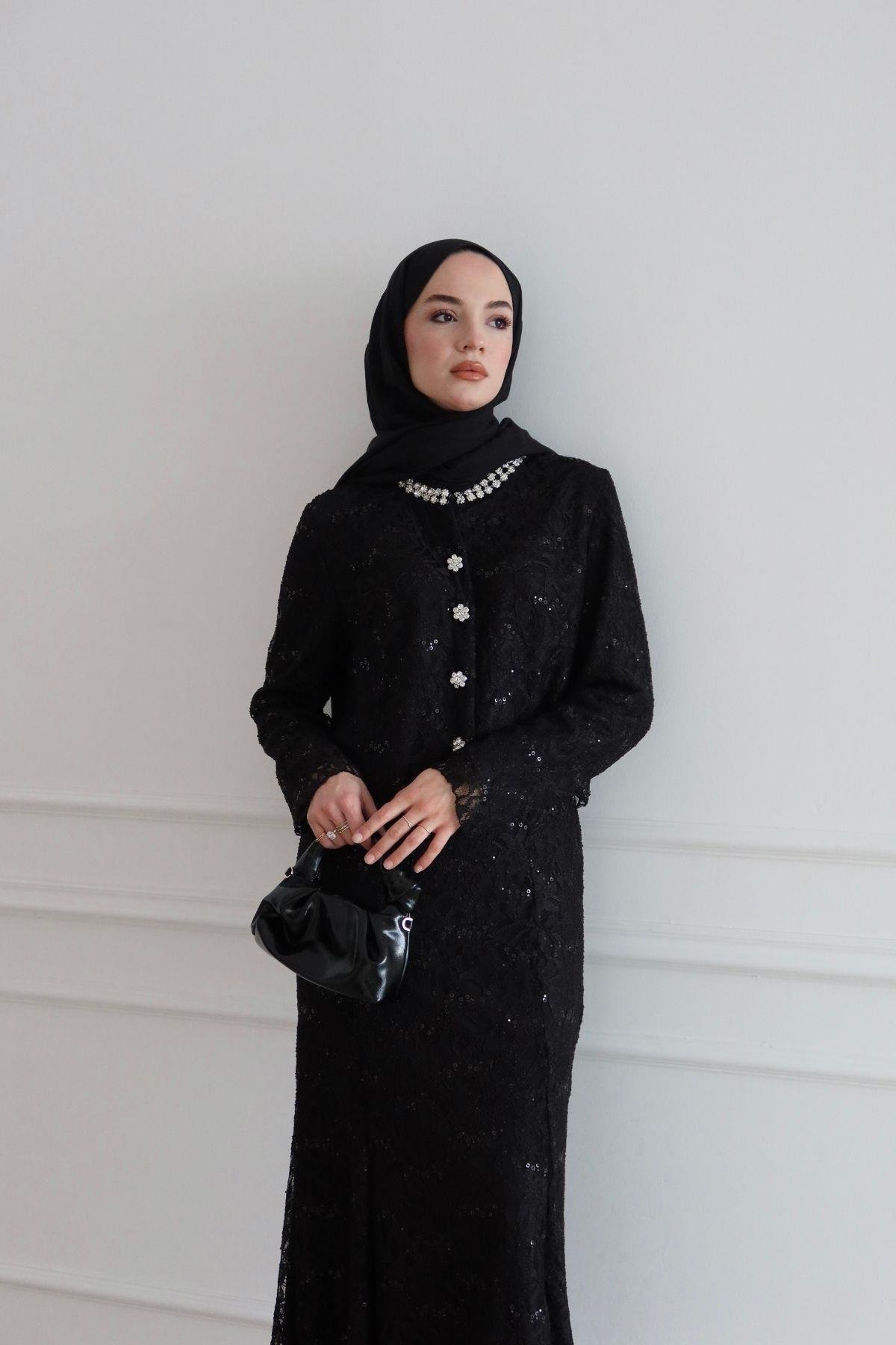 Aliya İthal Dantelli Takım Siyah