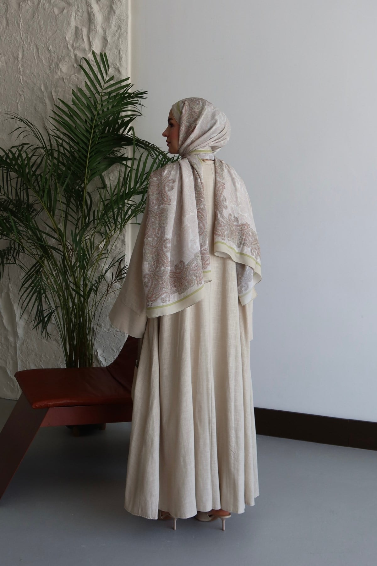 Alya Keten Abaya Takım Bej