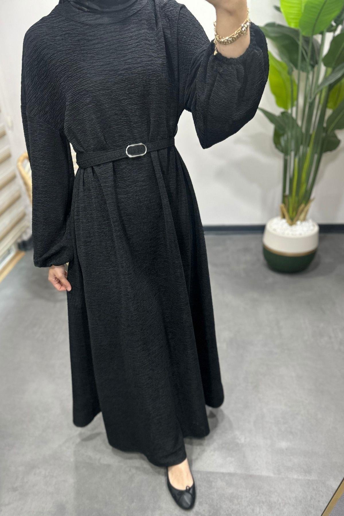 Arya Kemerli Elbise Siyah