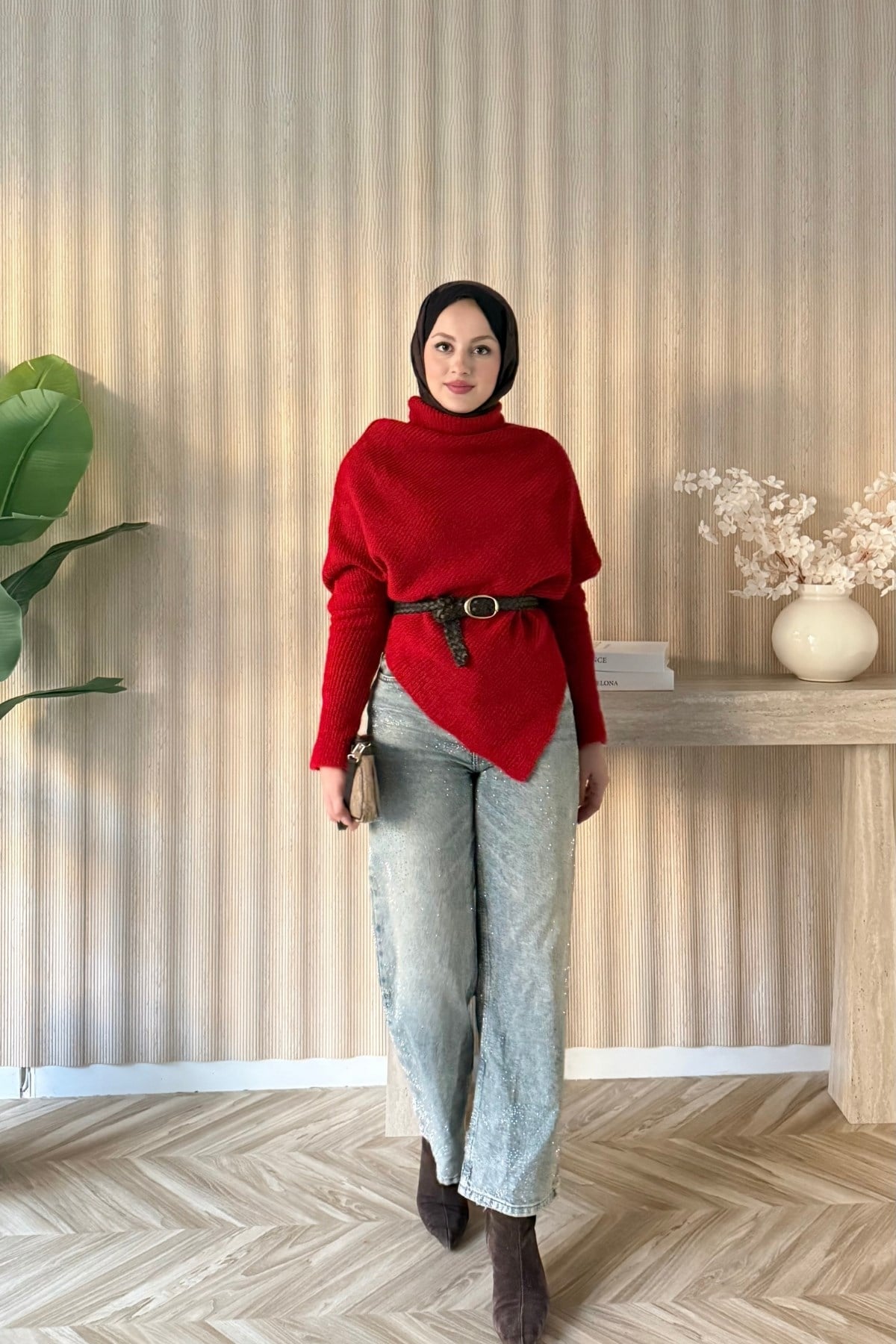 Asimetrik Triko Panço Kırmızı
