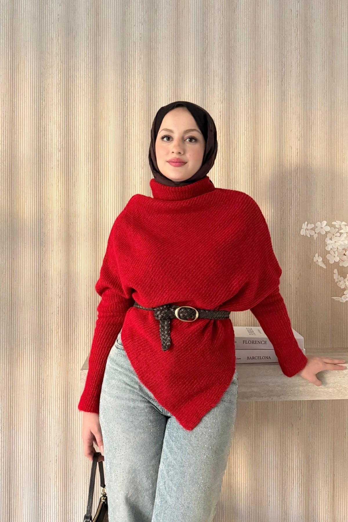 Asimetrik Triko Panço Kırmızı