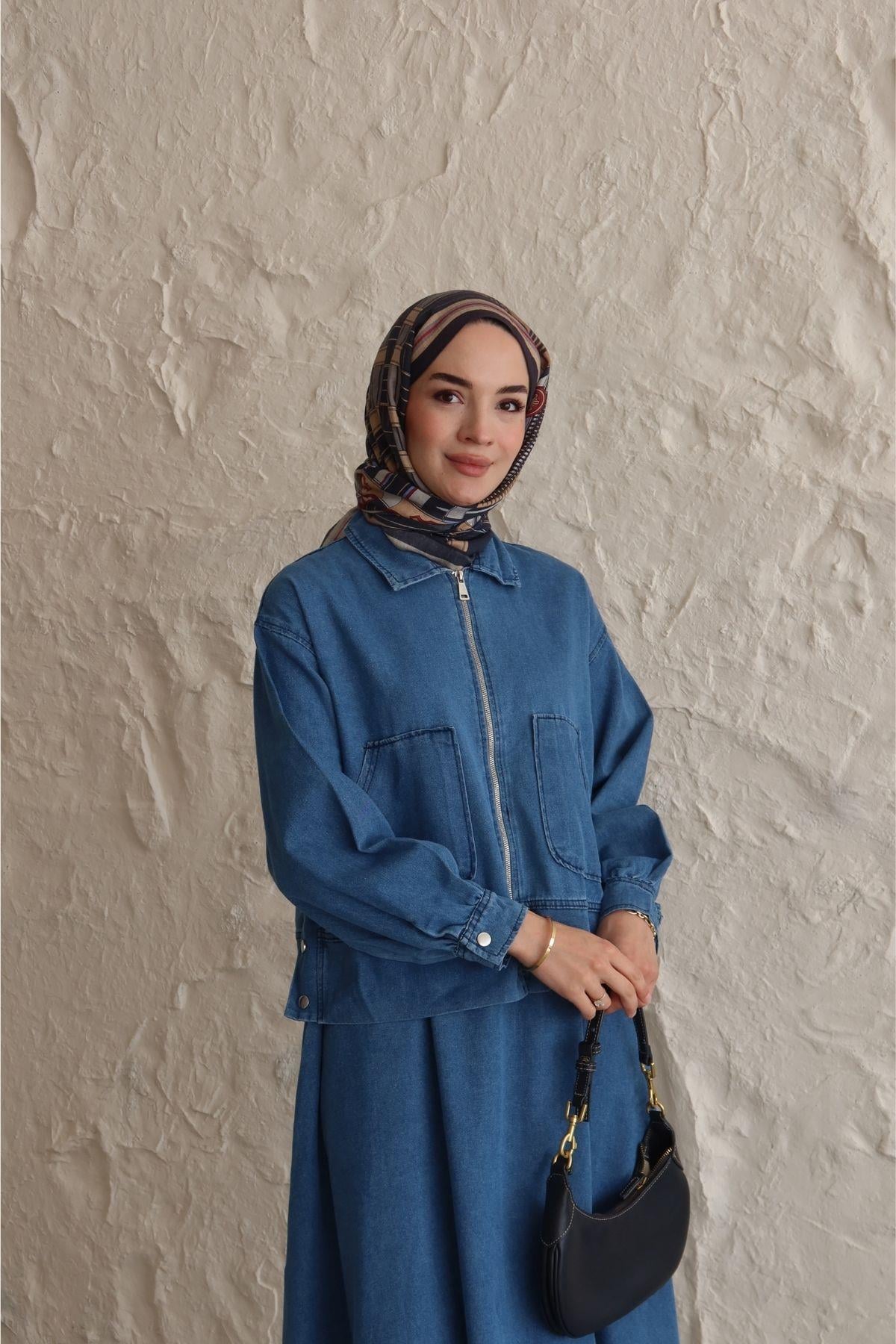 Asu Denim Etekli Takım Lacivert