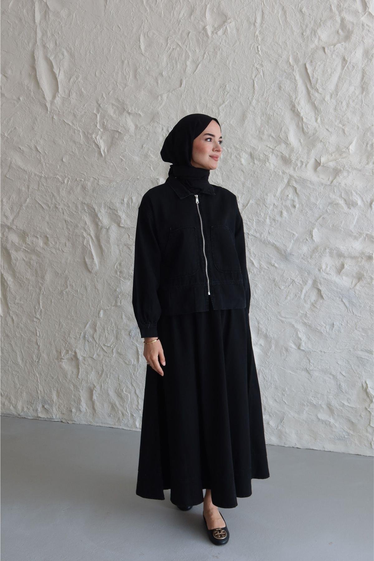 Asu Denim Etekli Takım Siyah
