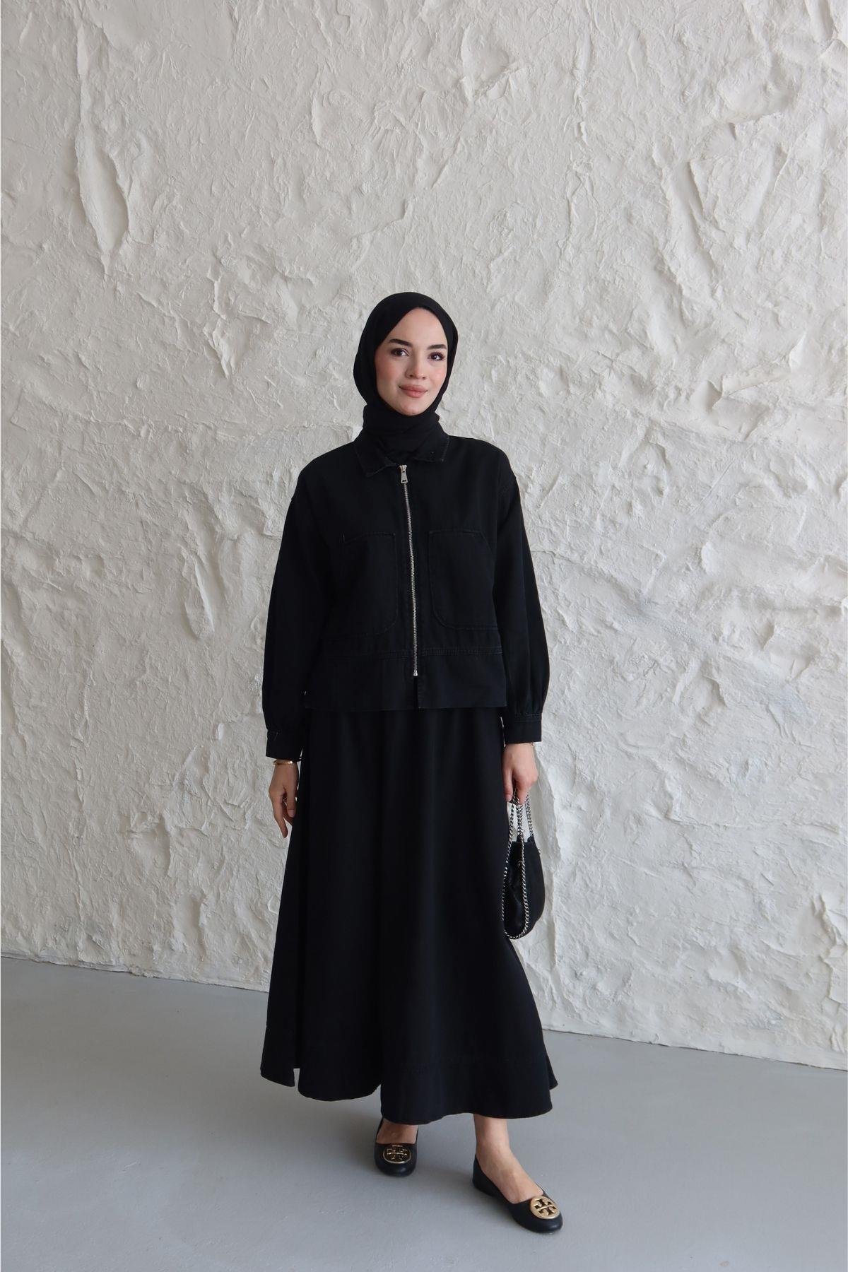 Asu Denim Etekli Takım Siyah