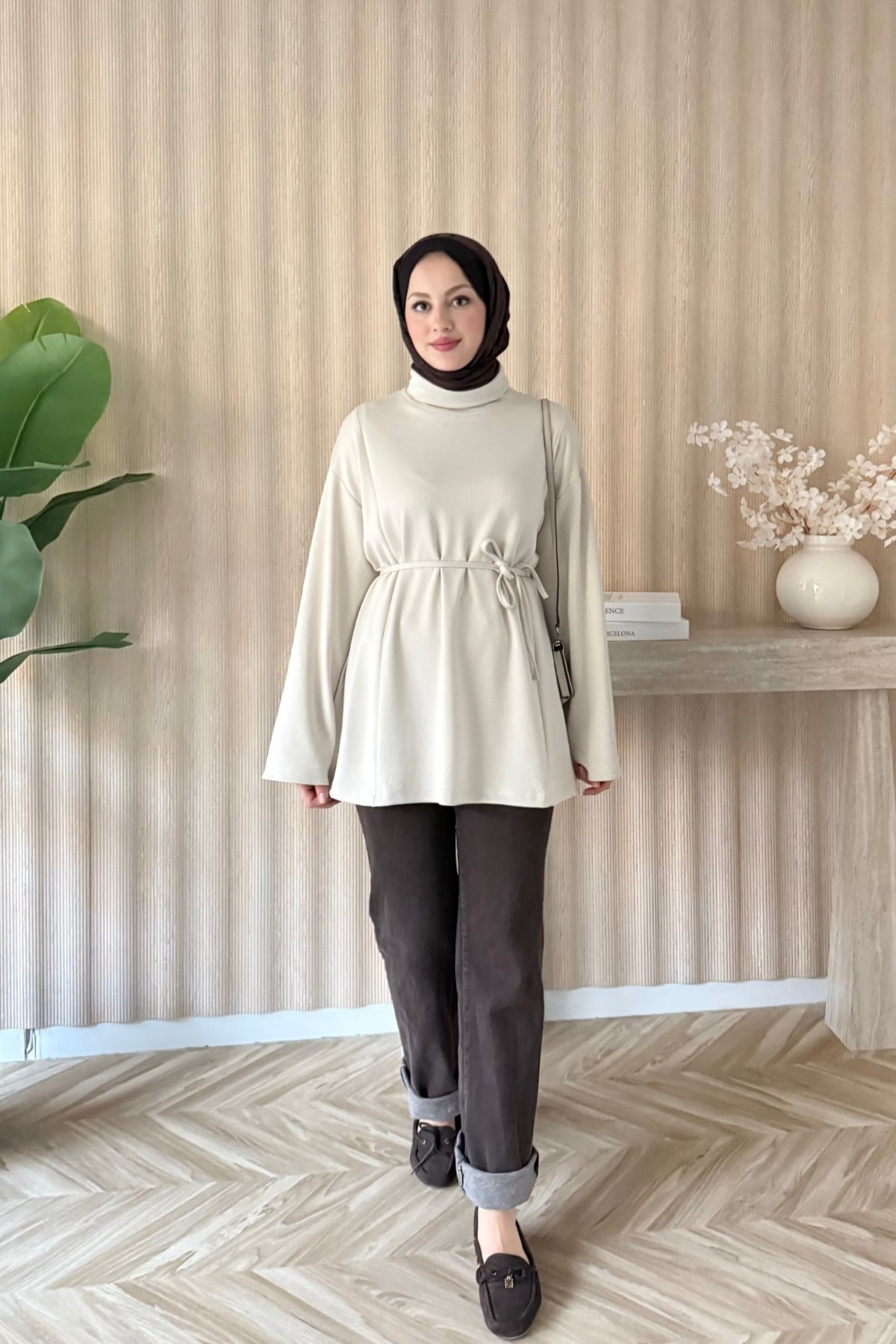 Biye Kemerli Basic Bluz Taş