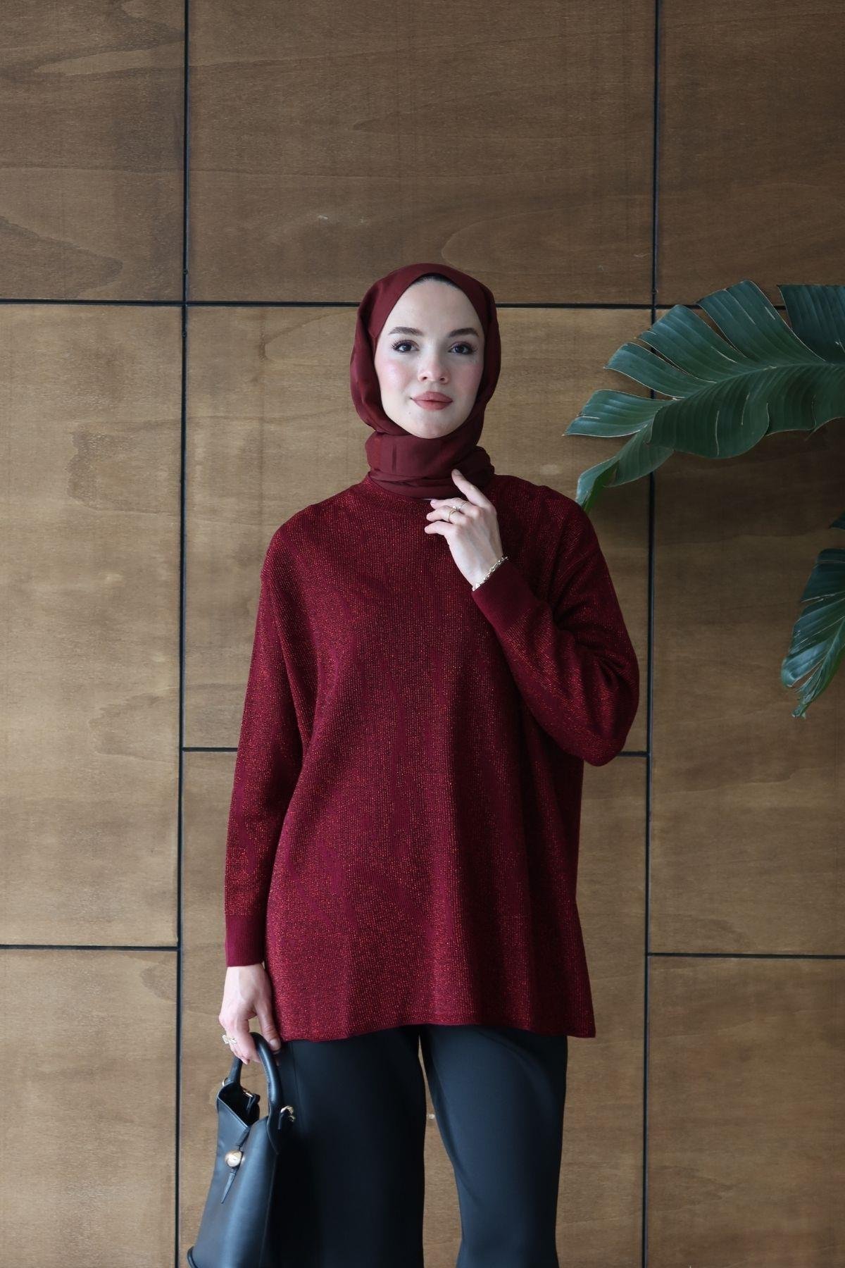 Bukre Zebra Desen Tunik Bordo