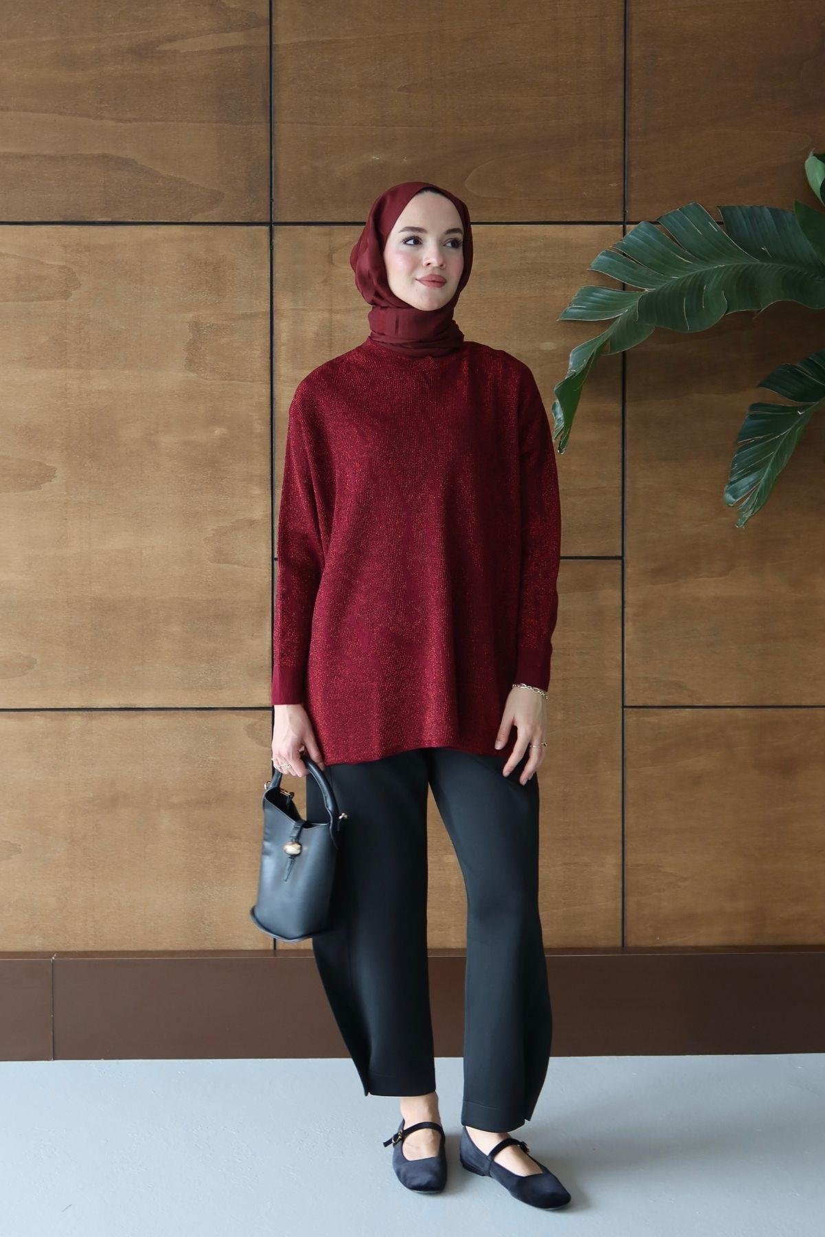Bukre Zebra Desen Tunik Bordo