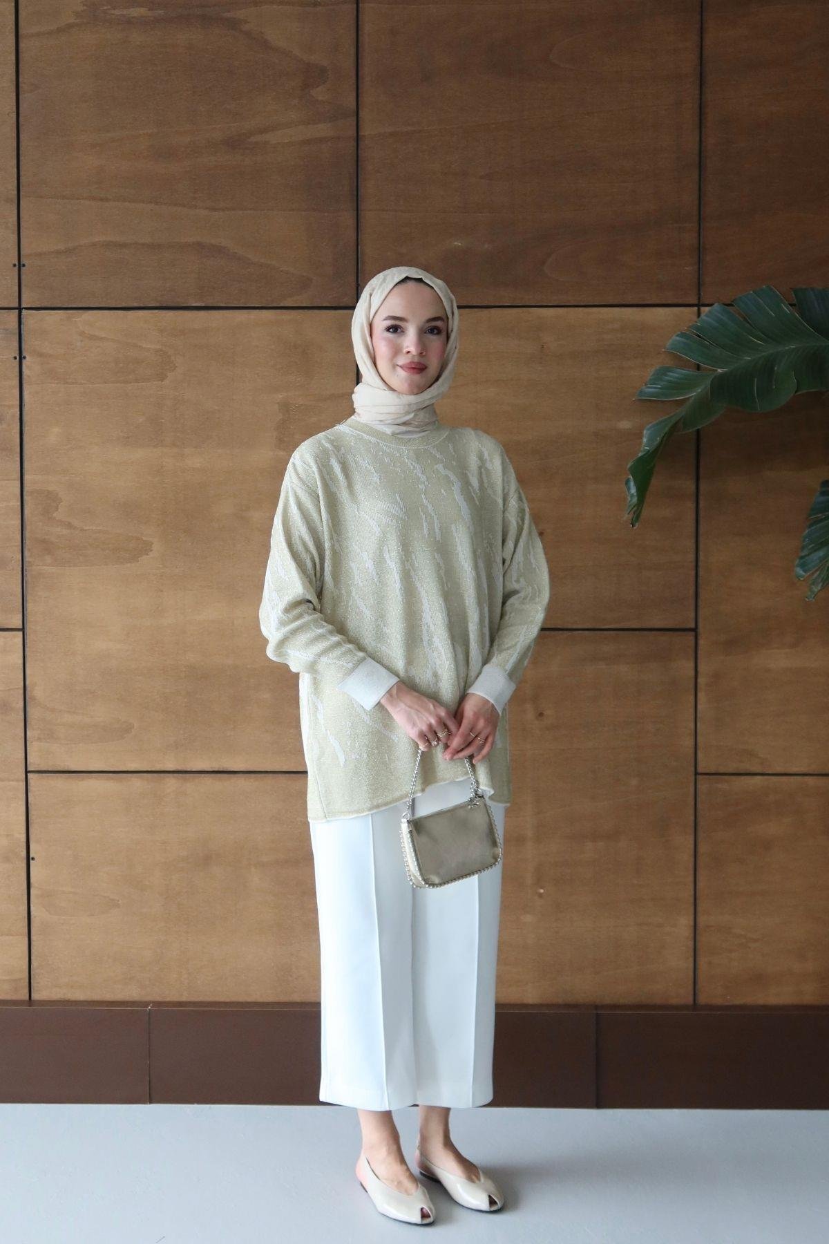 Bukre Zebra Desen Tunik Ekru