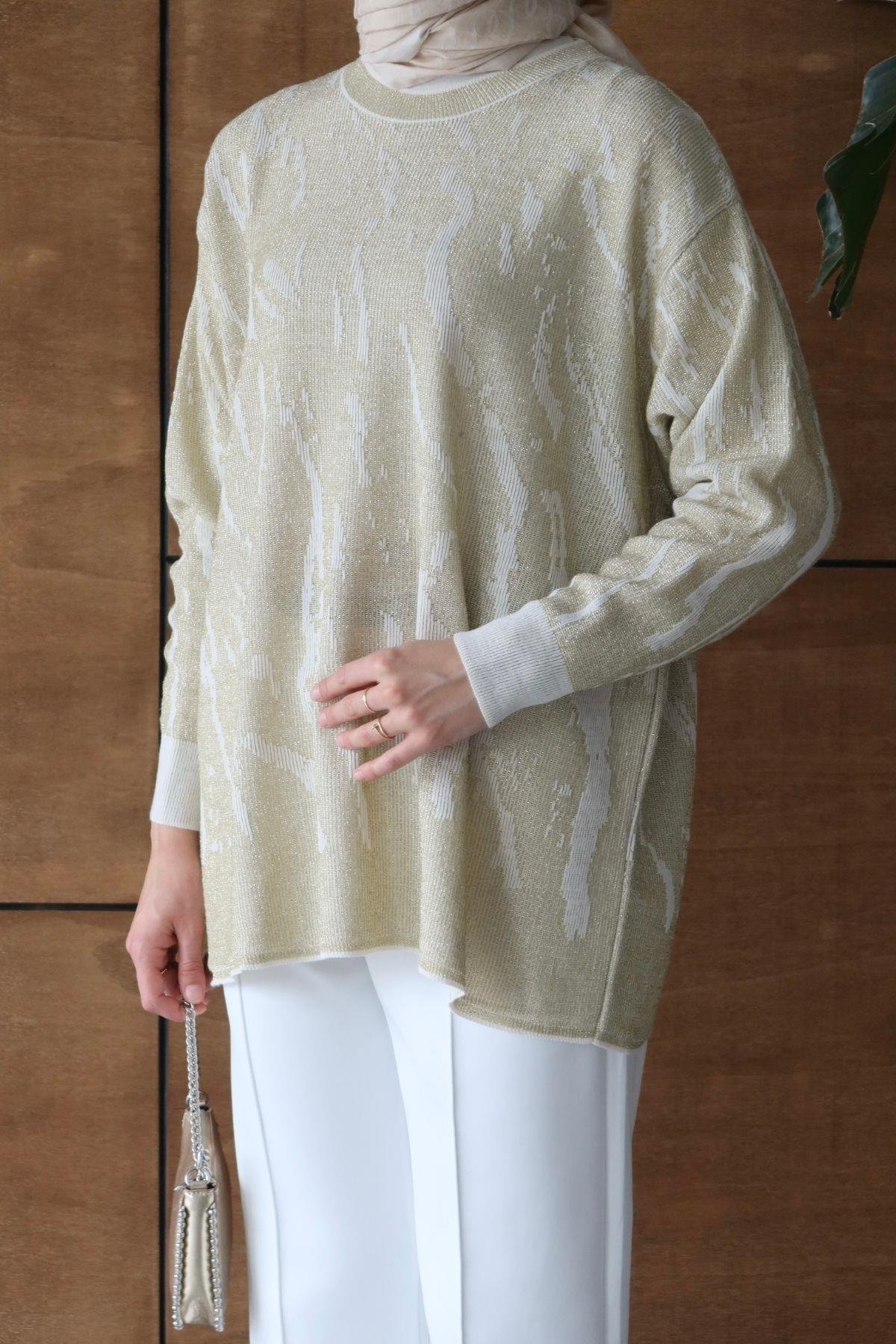Bukre Zebra Desen Tunik Ekru