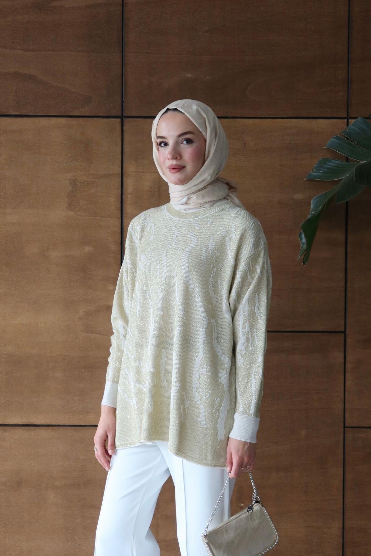 Bukre Zebra Desen Tunik Ekru