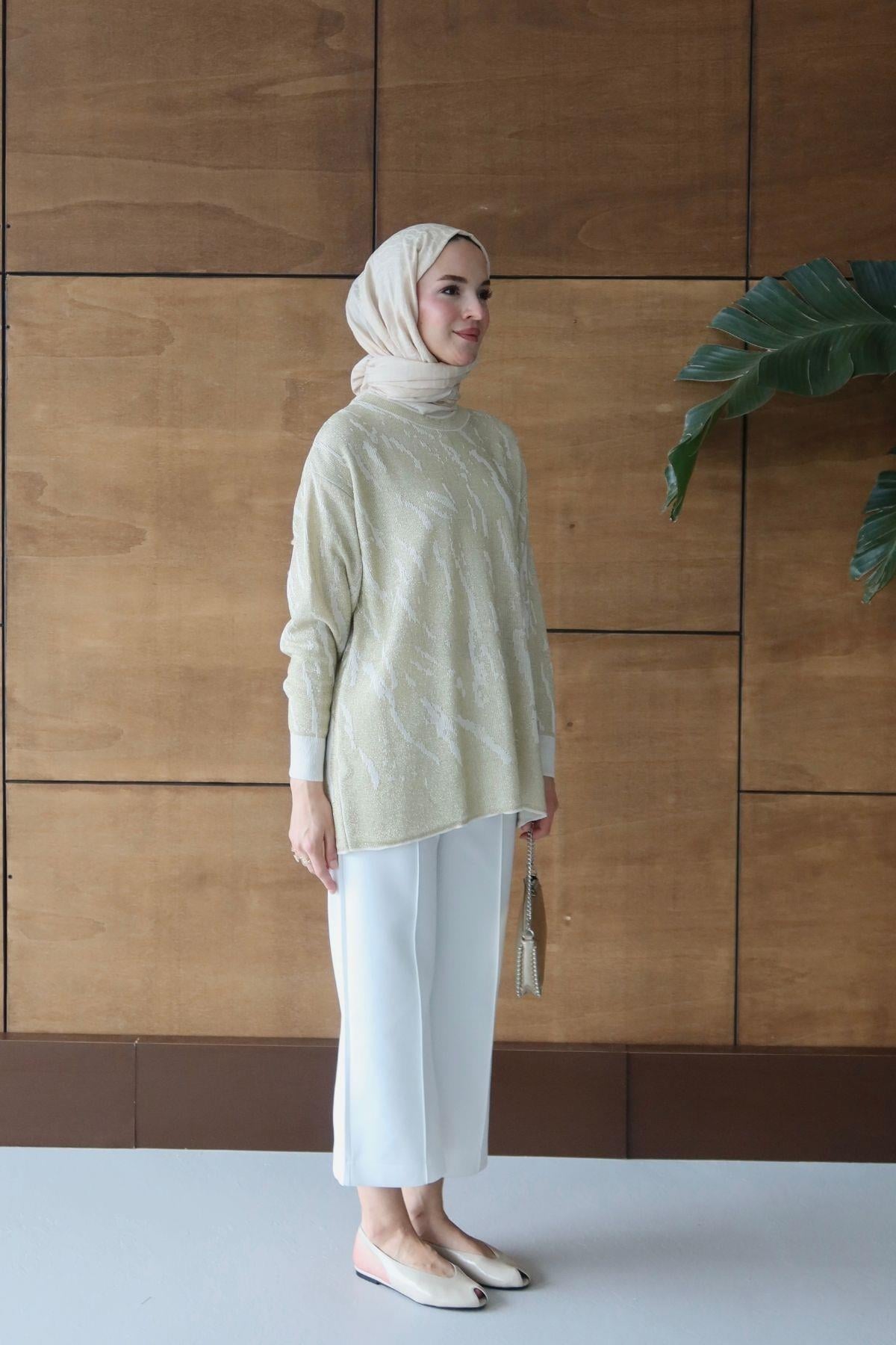 Bukre Zebra Desen Tunik Ekru