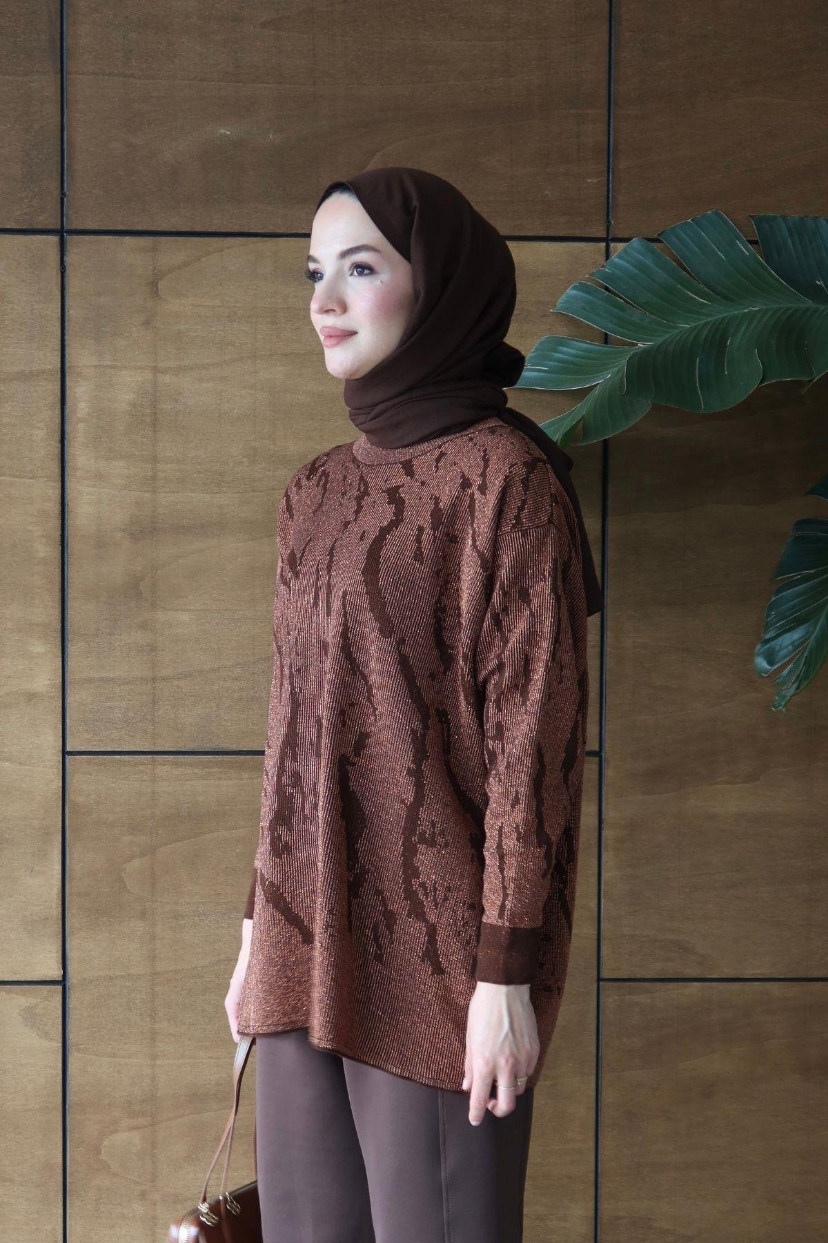 Bukre Zebra Desen Tunik Kahverengi