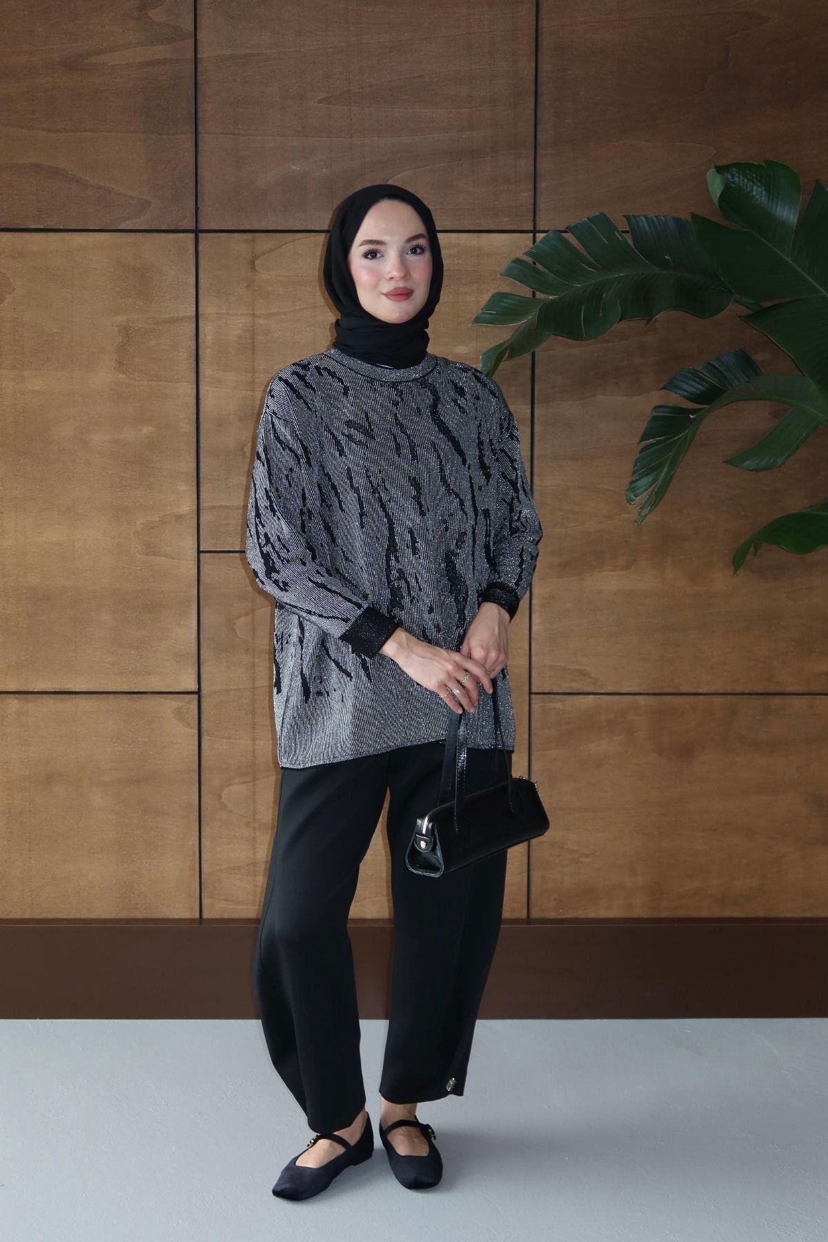 Bukre Zebra Desen Tunik Siyah