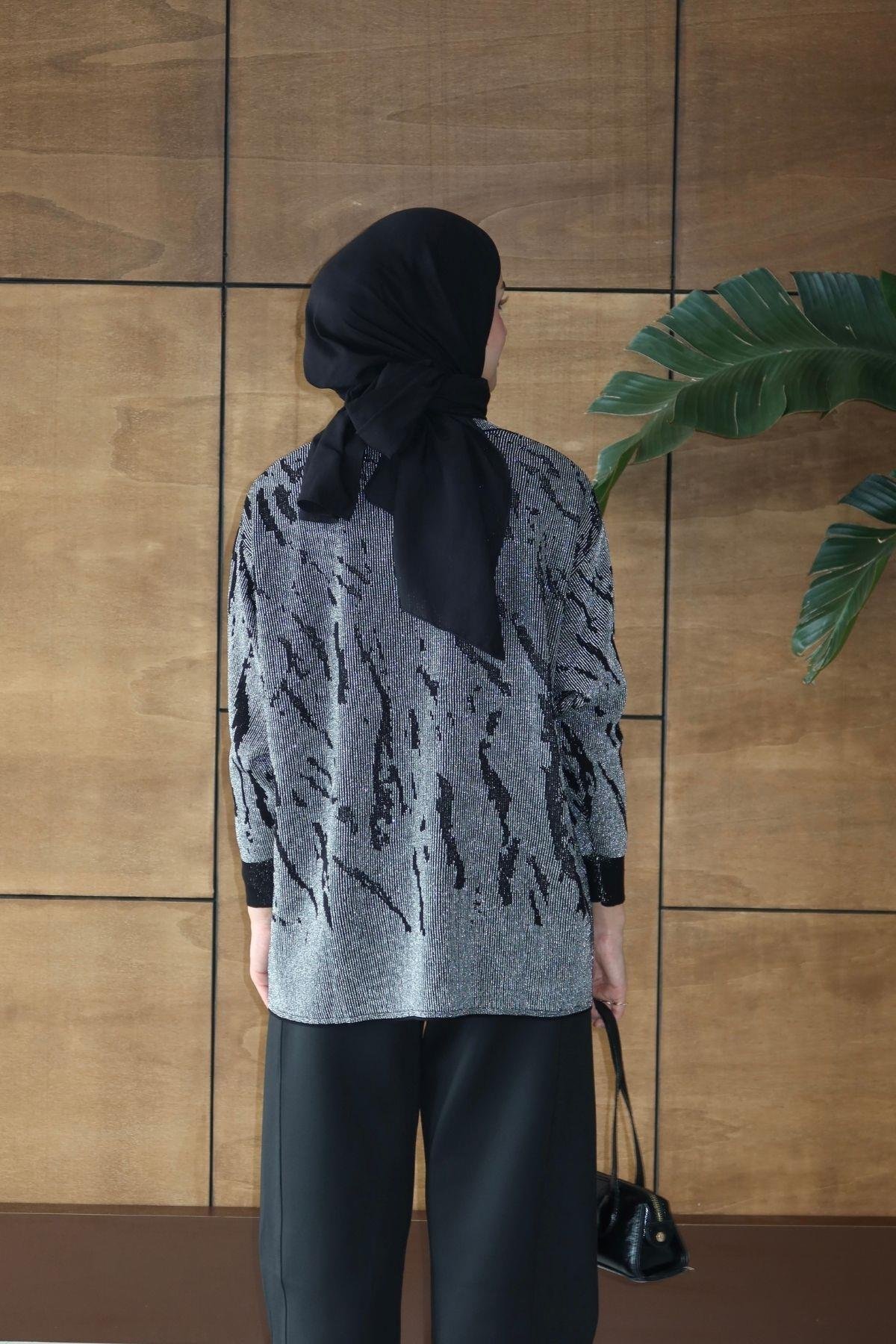 Bukre Zebra Desen Tunik Siyah