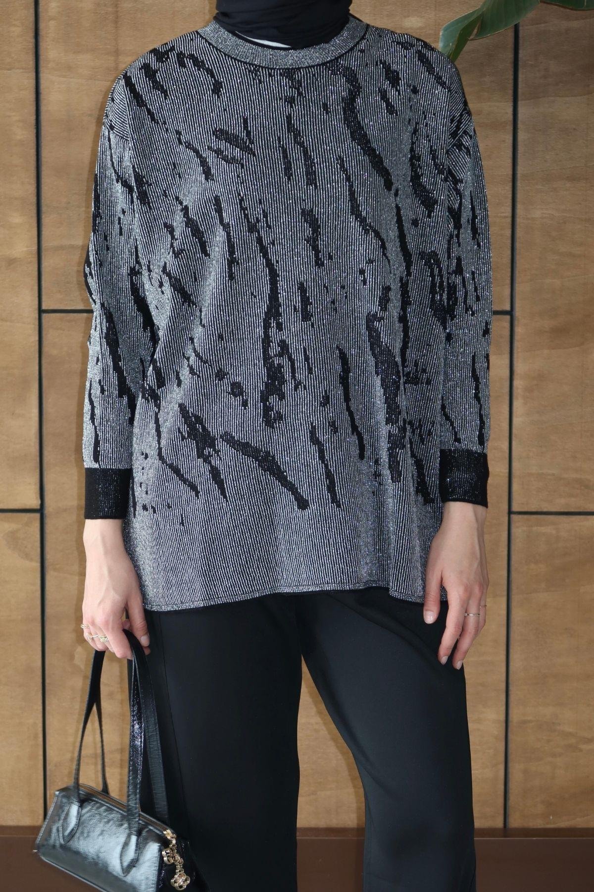 Bukre Zebra Desen Tunik Siyah