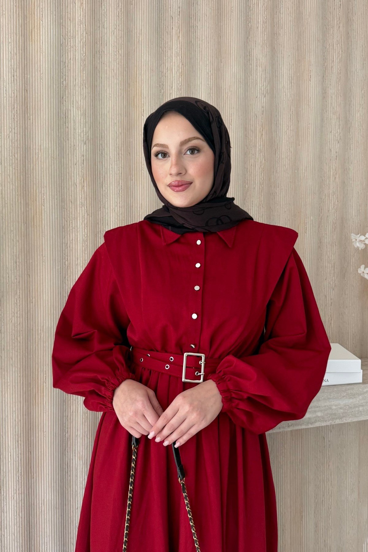 Buqle Denim Elbise Kırmızı